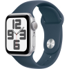 Apple Watch SE 2 2023 40mm GPS Silver Aluminum Case with Storm Blue Sport Band - S/M
