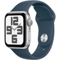 Apple Watch SE 2 2023 40mm GPS Silver Aluminum Case with Storm Blue Sport Band - M/L