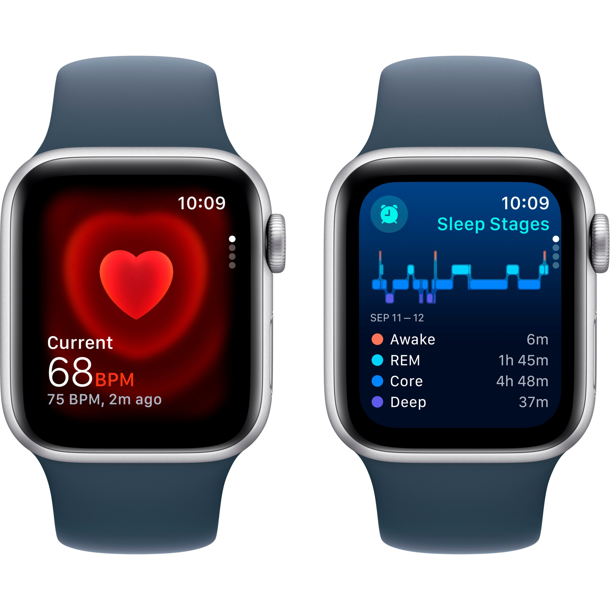 Apple Watch SE 2 2023 40mm GPS Silver Aluminum Case with Storm Blue Sport Band - M/L