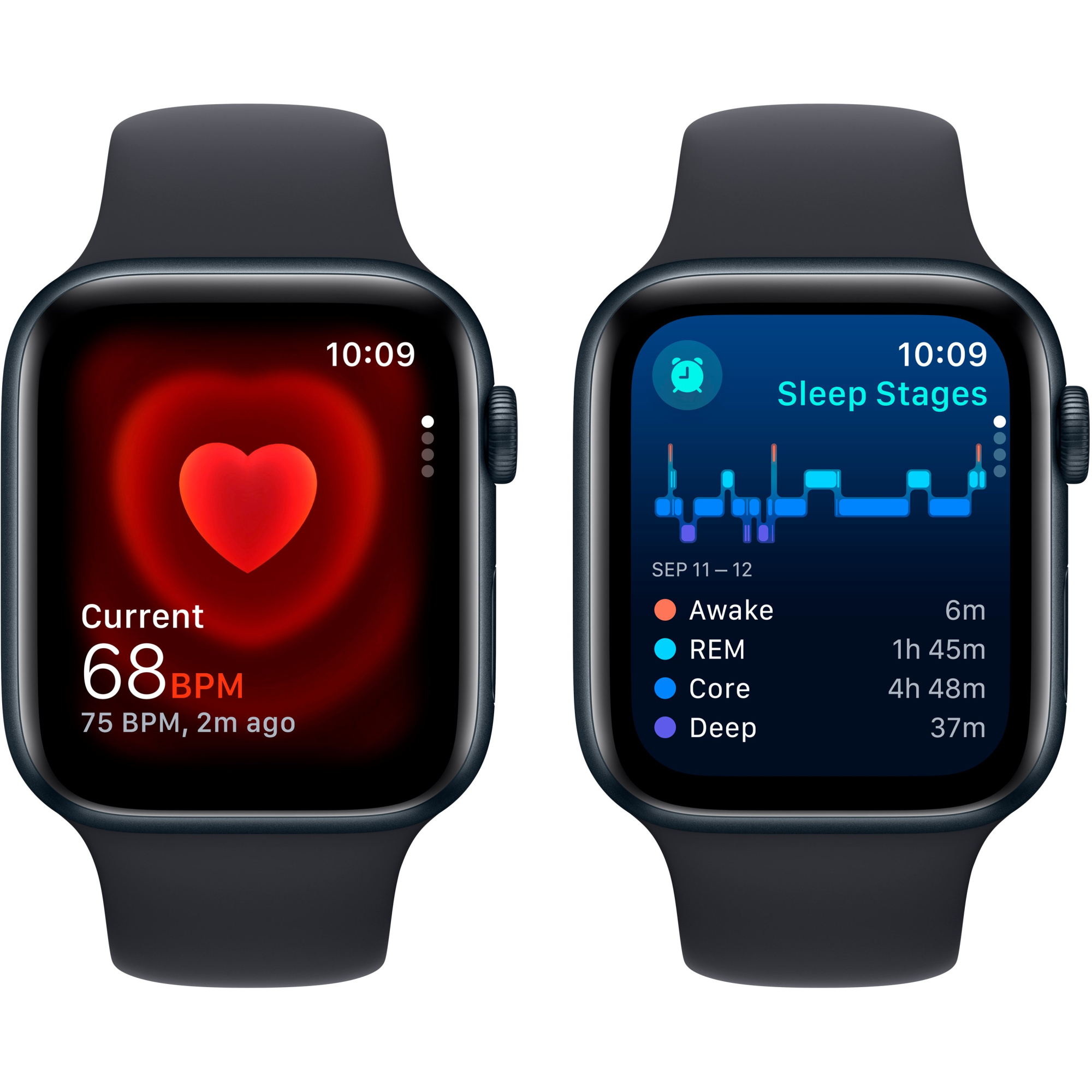 Apple Watch SE 2 2023 44mm GPS Midnight Aluminum Case with Midnight Sport Band - M/L
