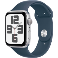 Apple Watch SE 2 2023 44mm GPS Silver Aluminum Case with Storm Blue Sport Band - S/M