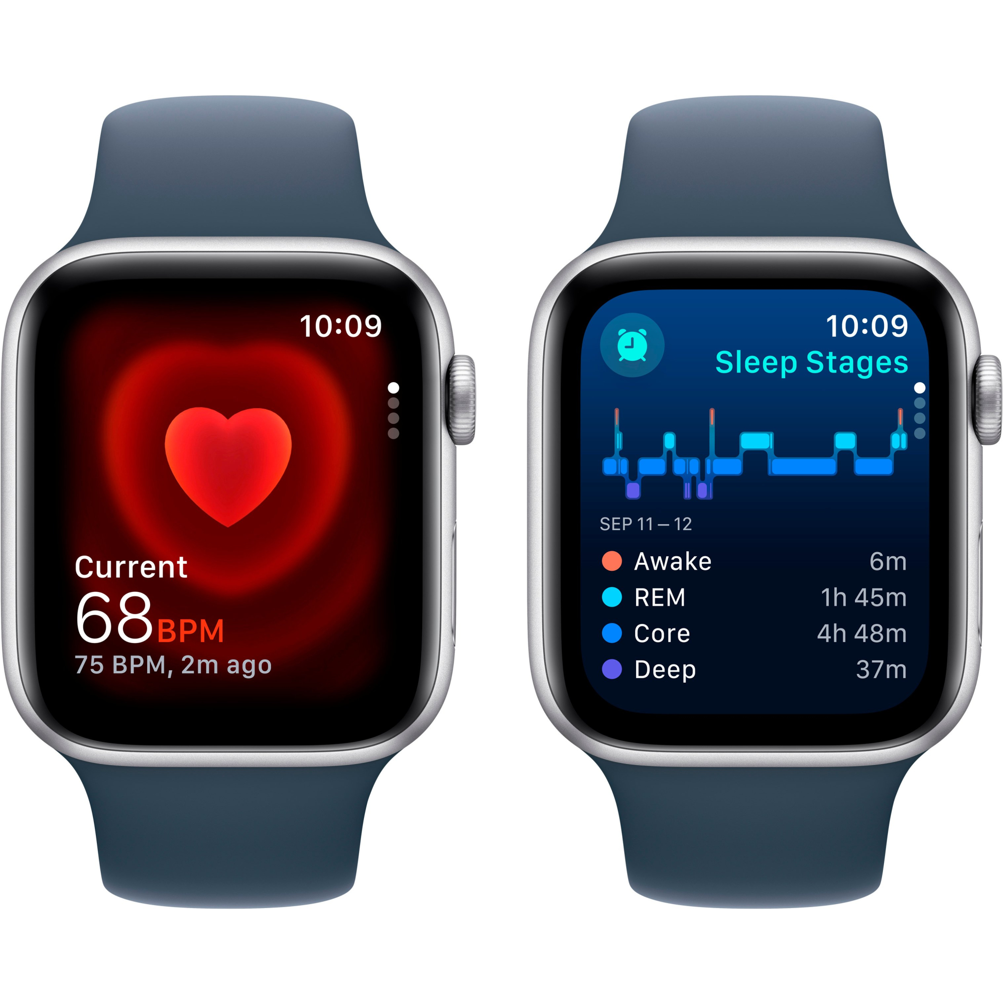 Apple Watch SE 2 2023 44mm GPS Silver Aluminum Case with Storm Blue Sport Band - M/L