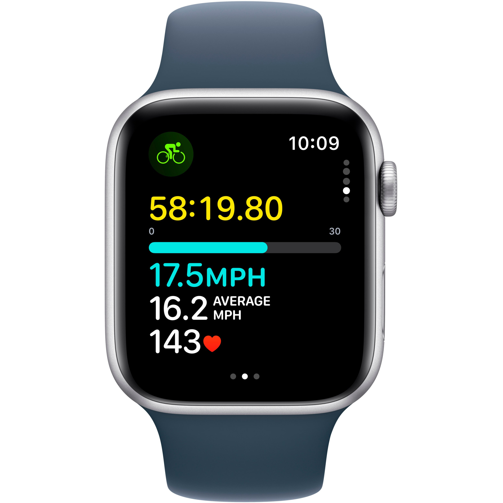 Apple Watch SE 2 2023 44mm GPS Silver Aluminum Case with Storm Blue Sport Band - M/L