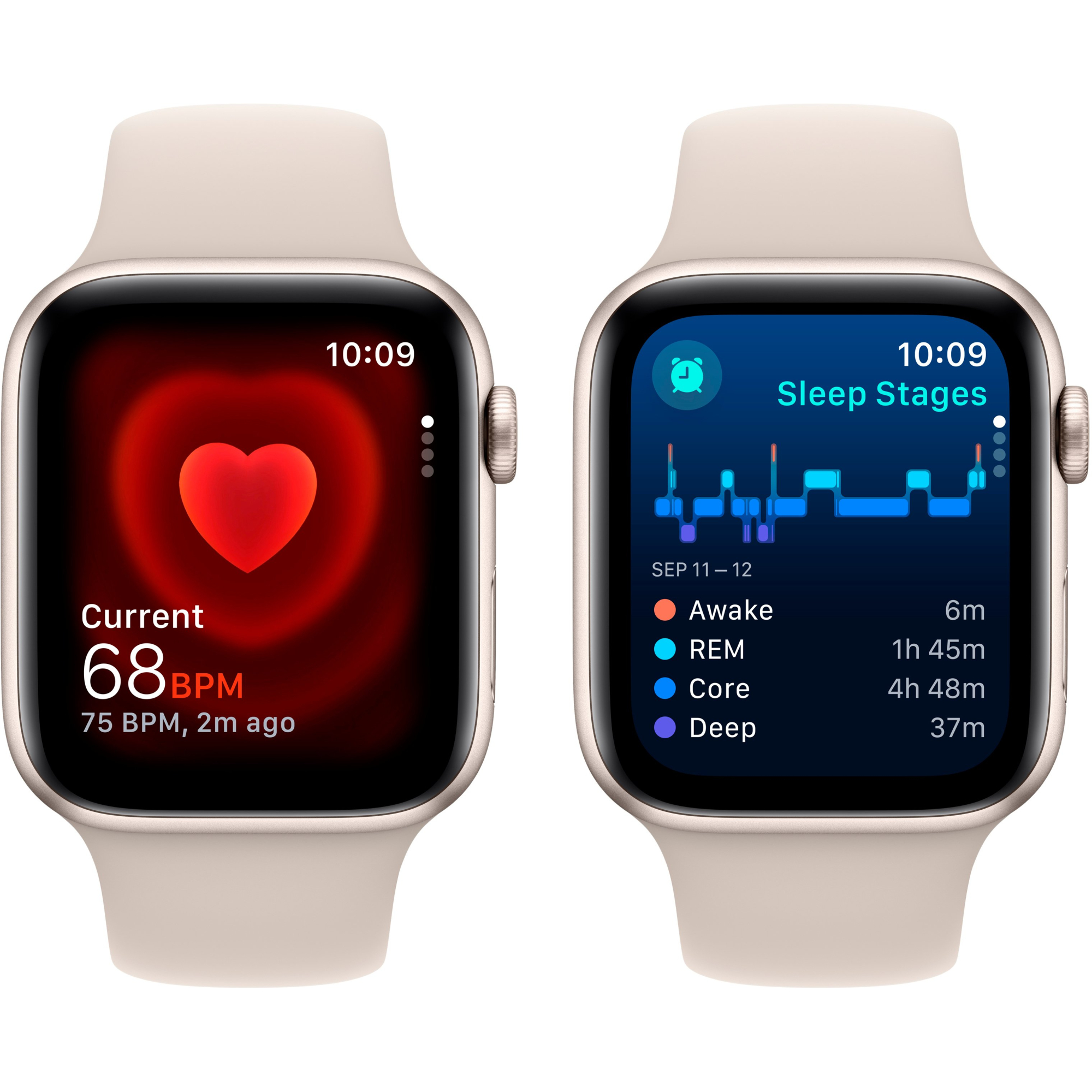 Apple Watch SE 2 2023 44mm GPS Starlight Aluminum Case with Starlight Sport Band - S/M