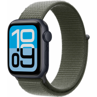 Apple Watch SE 3 GPS, 44mm Midnight Aluminum Case with Forest Sport Loop
