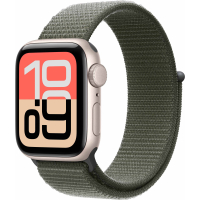 Apple Watch SE 3 GPS, 44mm Starlight Aluminum Case with Forest Sport Loop
