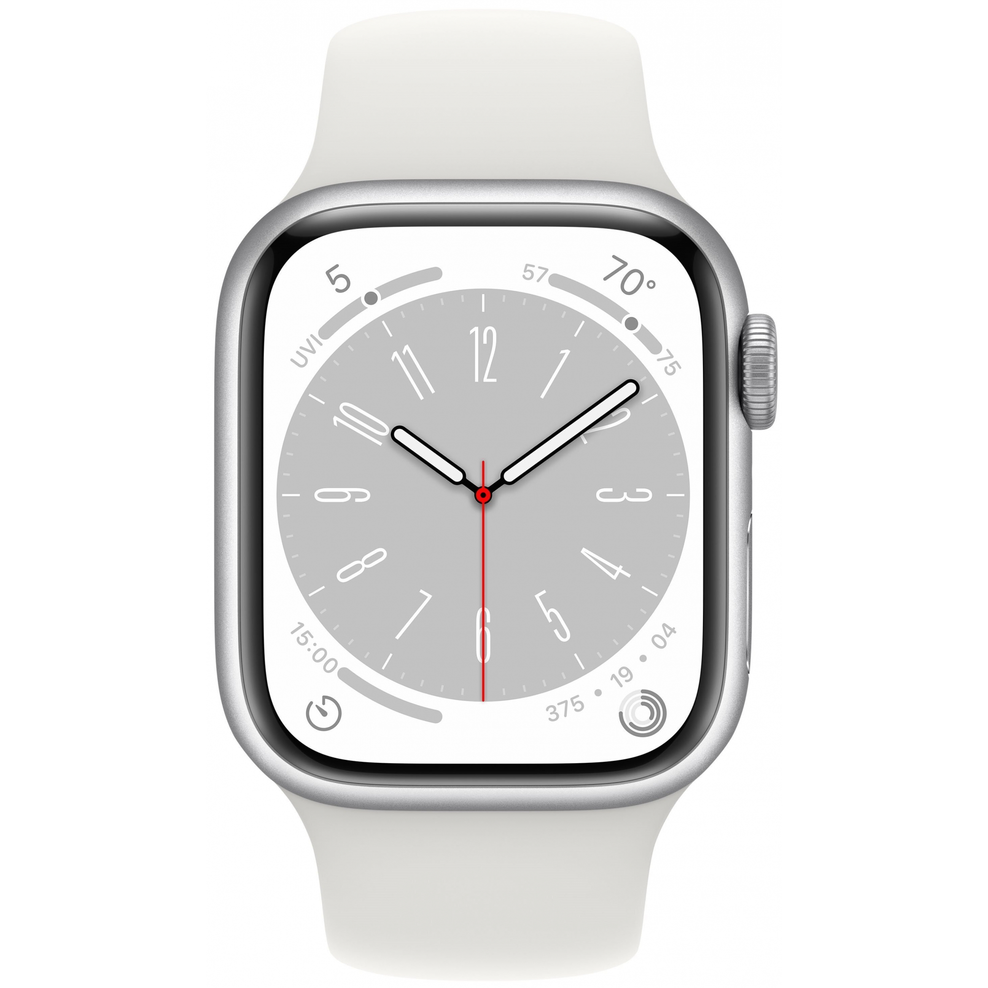 Apple Watch Series 8 45mm Silver Aluminum Case with White Sport Band
