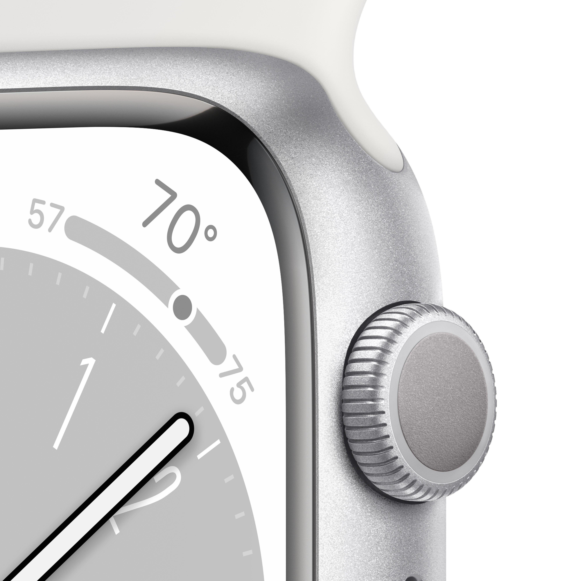 Apple Watch Series 8 45mm Silver Aluminum Case with White Sport Band