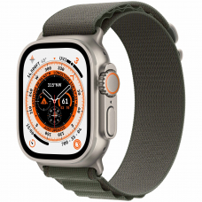 Apple Watch Ultra 49mm Titanium Case with Green Alpine Loop Small