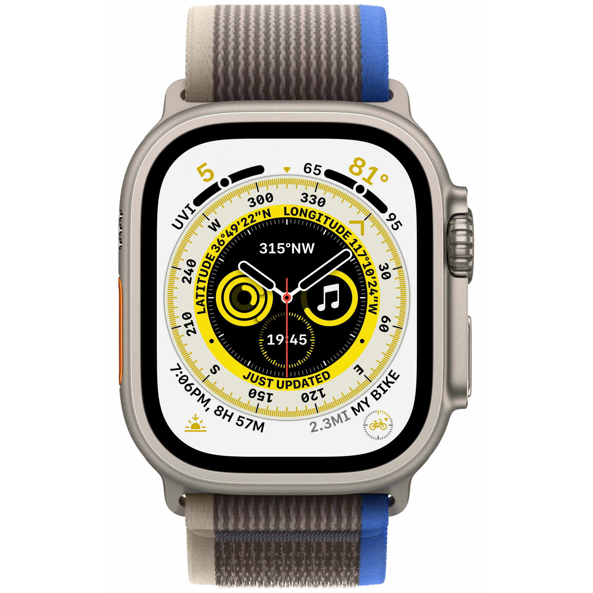 Apple Watch Ultra 49mm Titanium Case with Blue/Gray Trail Loop M/L
