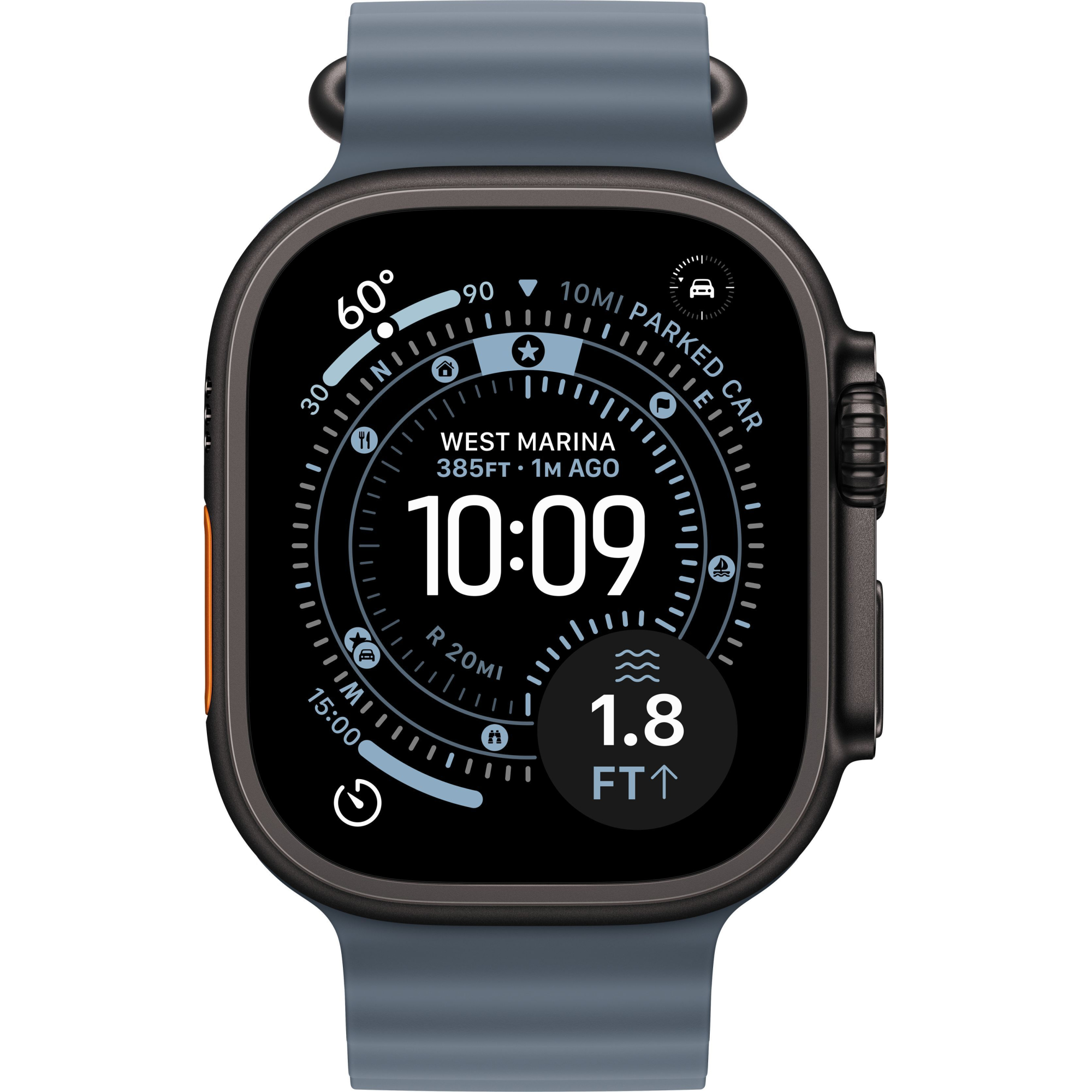 Apple Watch Ultra 3 GPS + Cellular, 49mm Black Titanium Case with Anchor Blue Ocean Band