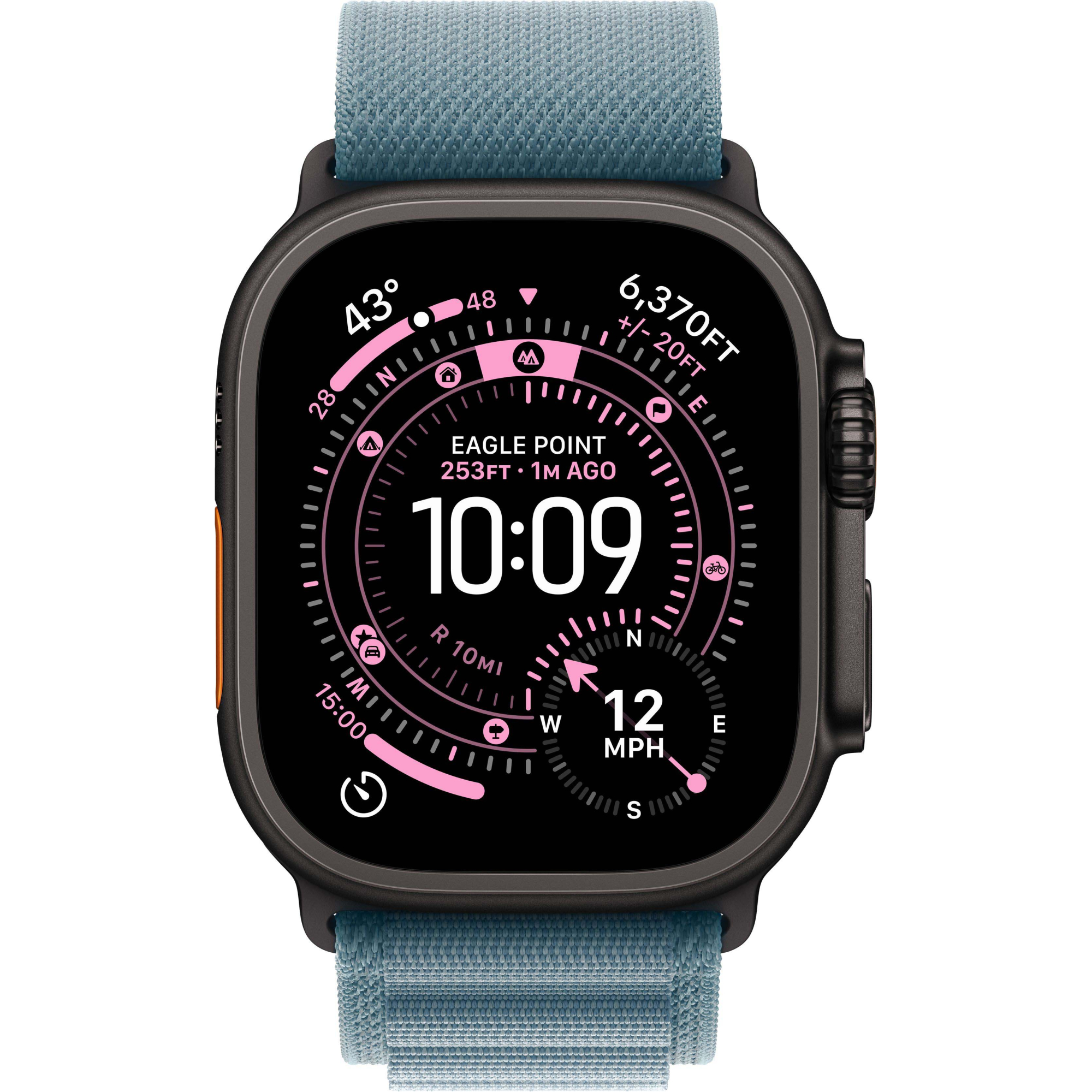 Apple Watch Ultra 3 GPS + Cellular, 49mm Black Titanium Case with Light Blue Alpine Loop - Large