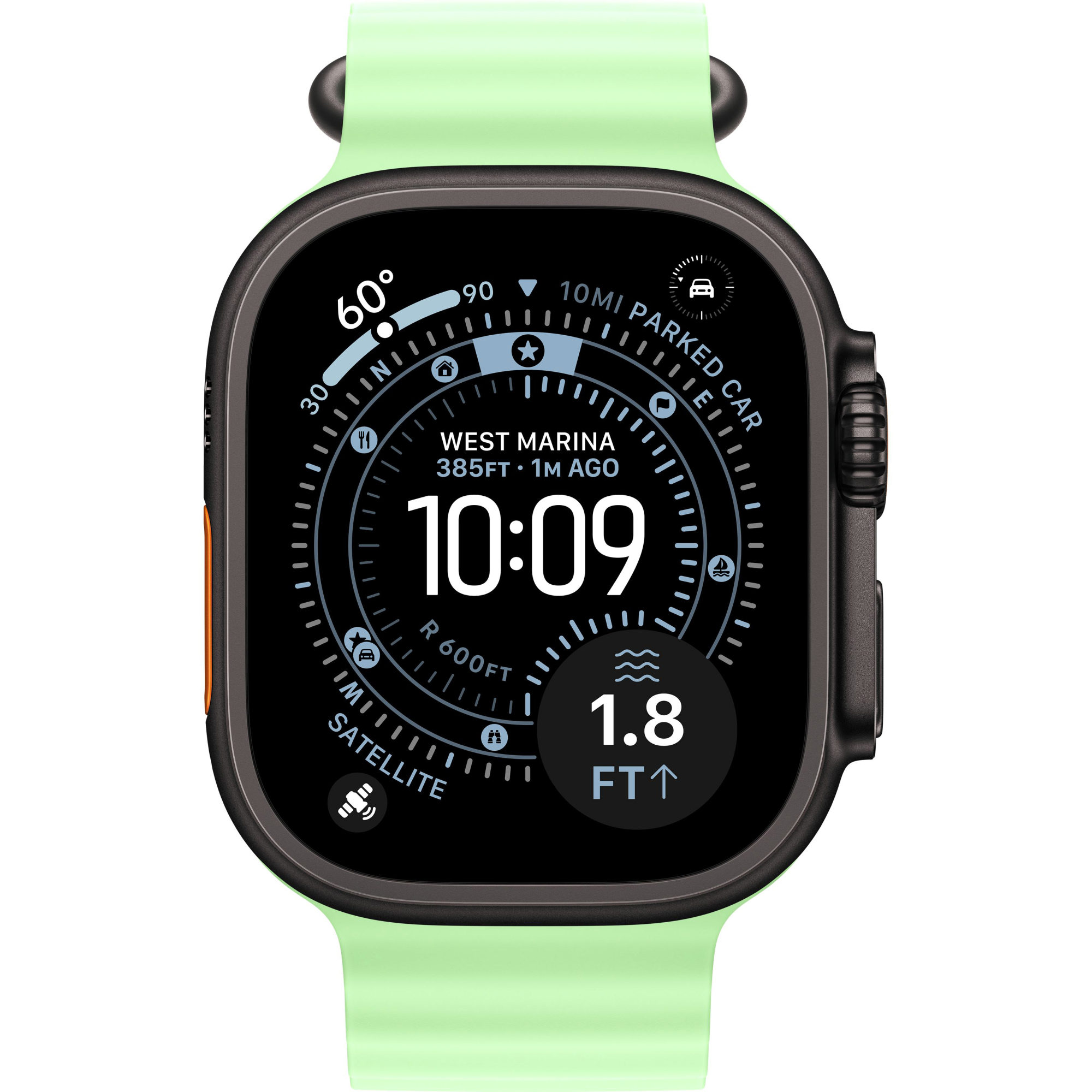 Apple Watch Ultra 3 GPS + Cellular, 49mm Black Titanium Case with Neon Green Ocean Band