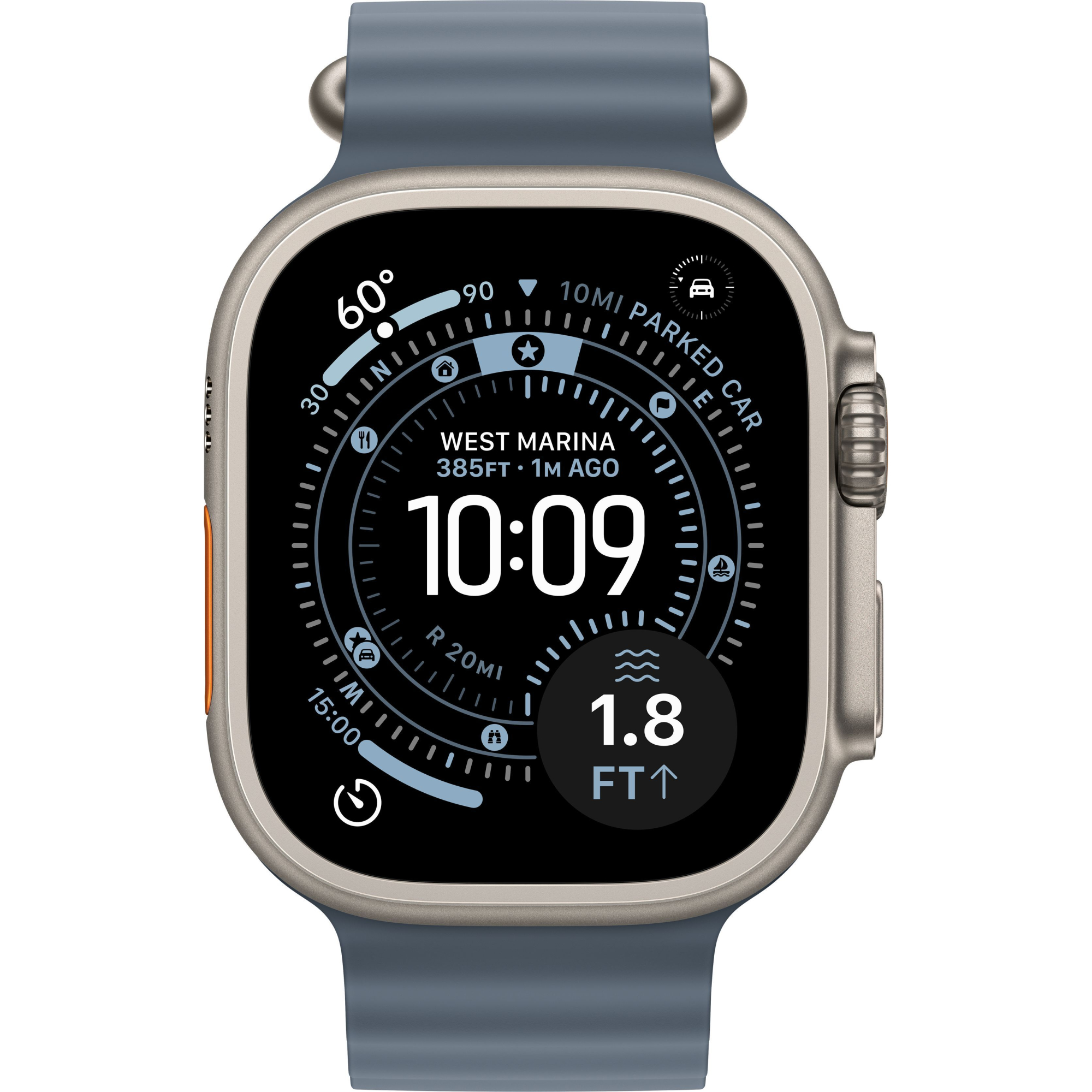 Apple Watch Ultra 3 GPS + Cellular, 49mm Natural Titanium Case with Anchor Blue Ocean Band