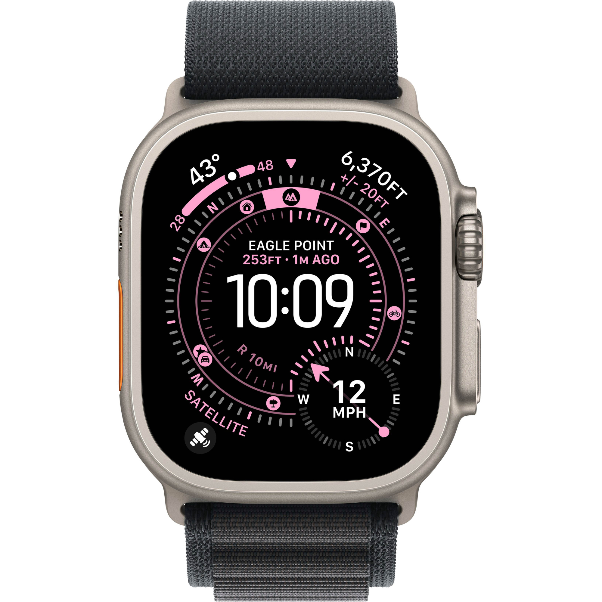 Apple Watch Ultra 3 GPS + Cellular, 49mm Natural Titanium Case with Black Alpine Loop - Medium