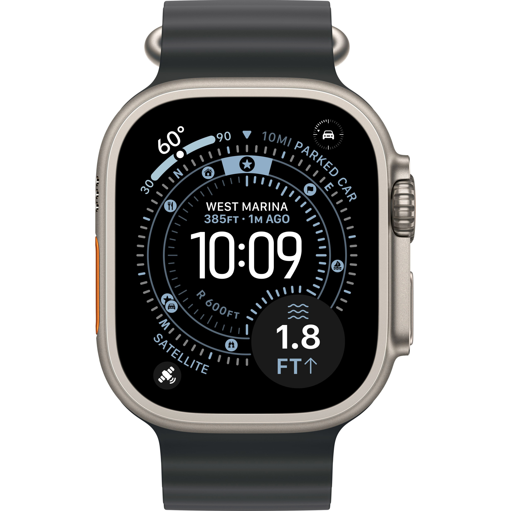 Apple Watch Ultra 3 GPS + Cellular, 49mm Natural Titanium Case with Black Ocean Band