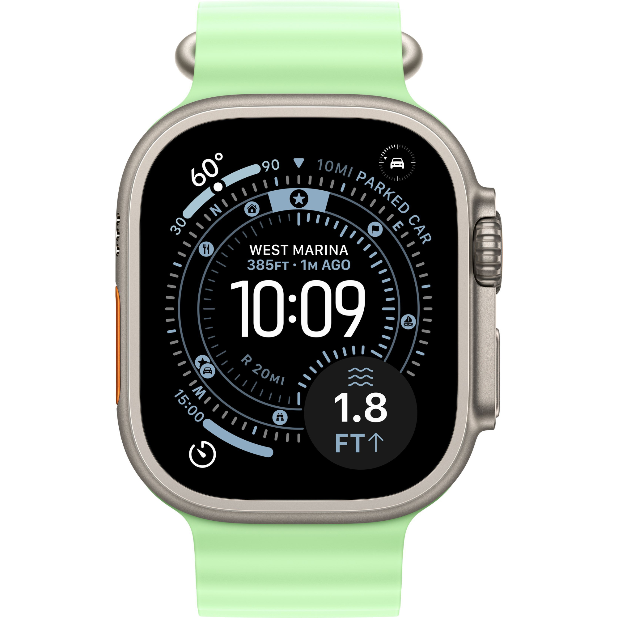Apple Watch Ultra 3 GPS + Cellular, 49mm Natural Titanium Case with Neon Green Ocean Band