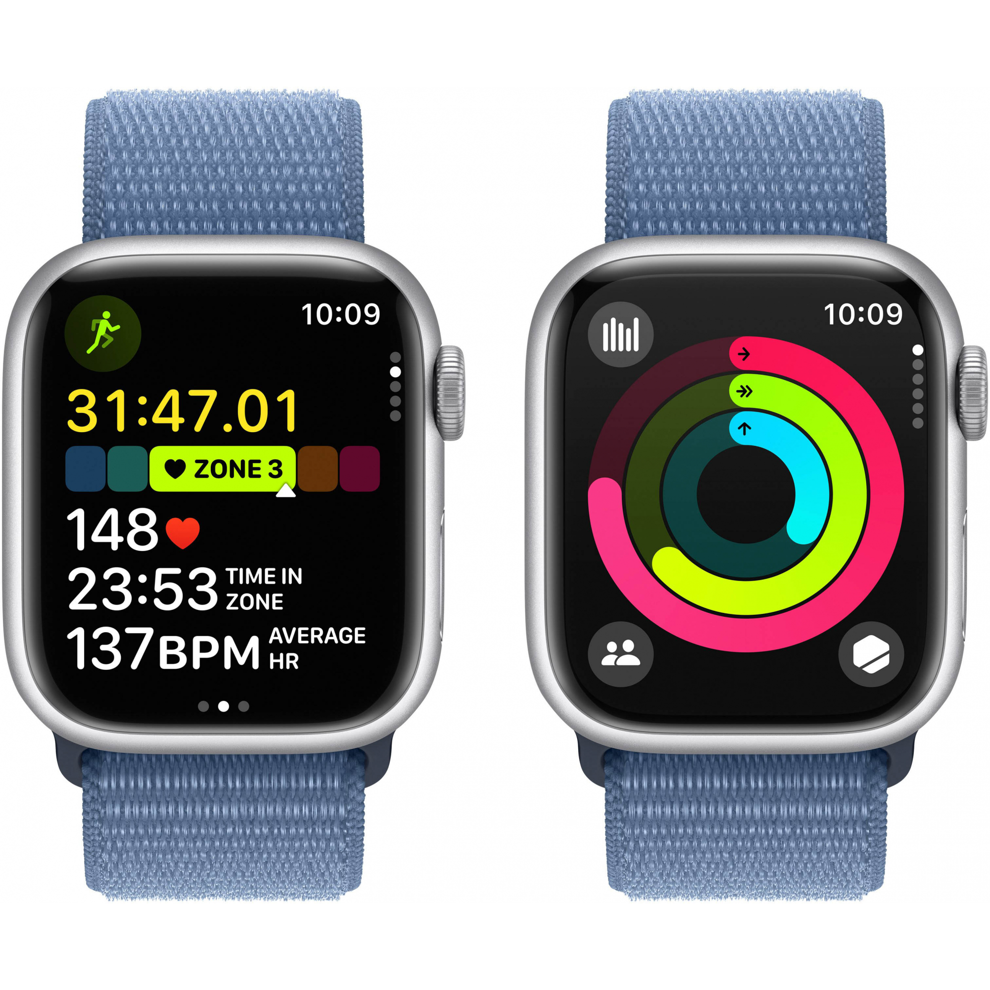 Apple Watch Series 9 GPS 41mm Silver Aluminum Case with Winter Blue Sport Loop