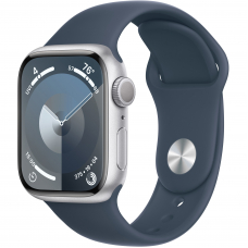Apple Watch Series 9 41mm GPS Silver Aluminum Case with Storm Blue Sport Band (M/L)