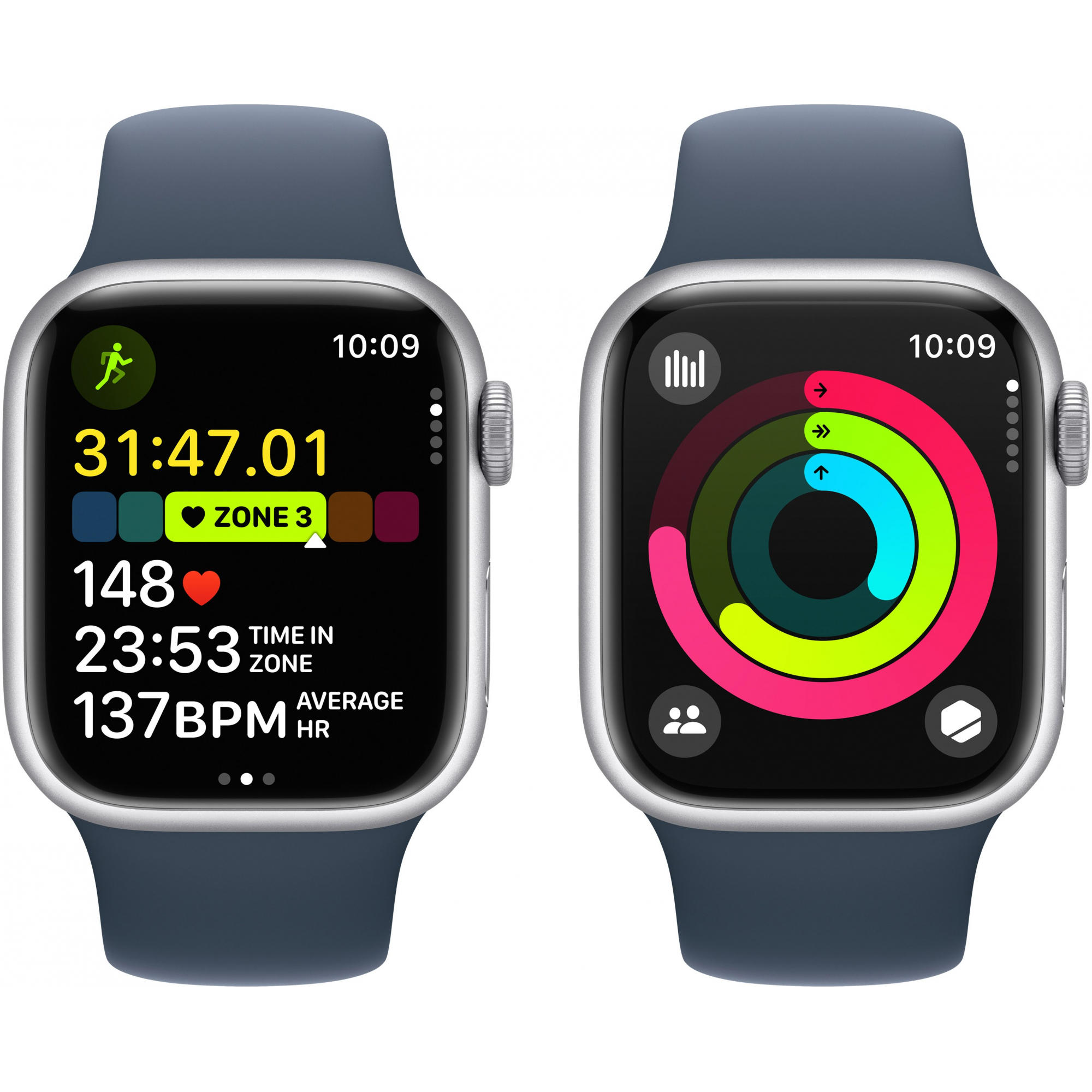 Apple Watch Series 9 41mm GPS Silver Aluminum Case with Storm Blue Sport Band (M/L)