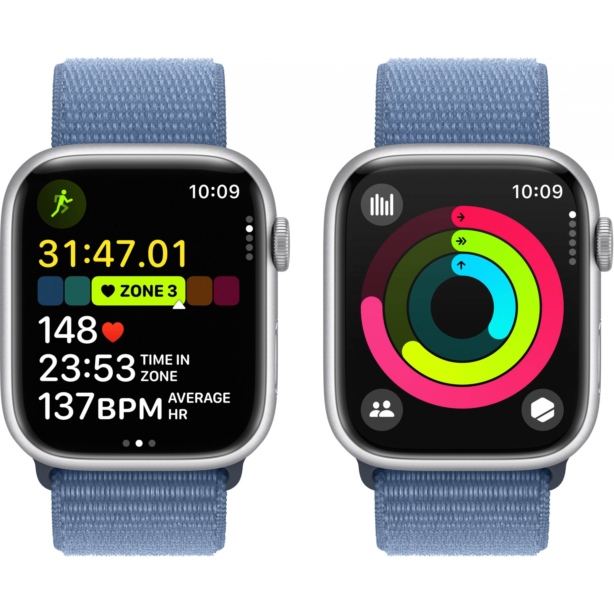 Apple Watch Series 9 GPS 45mm Silver Aluminum Case with Winter Blue Sport Loop