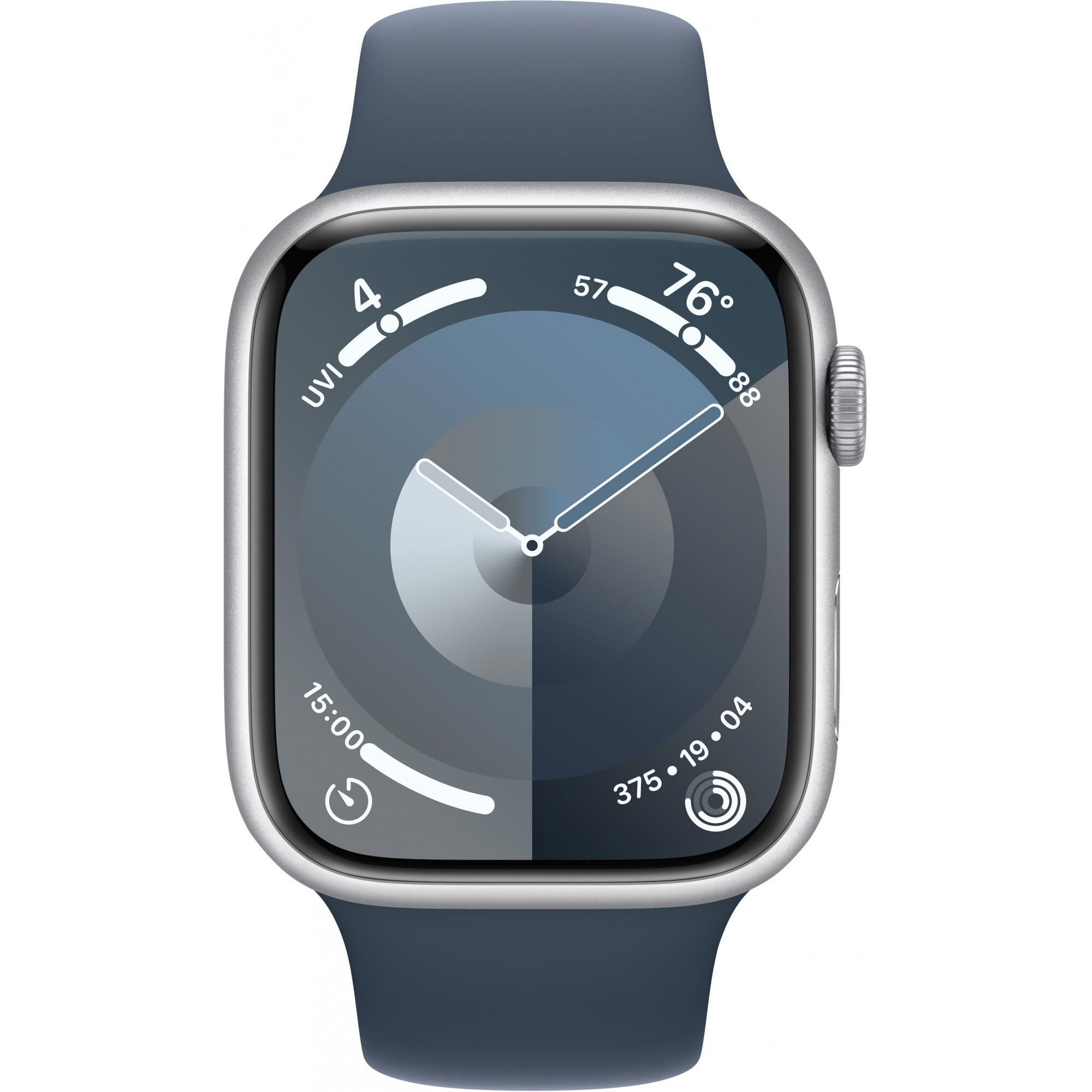 Apple Watch Series 9 45mm GPS Silver Aluminum Case with Storm Blue Sport Band (M/L)