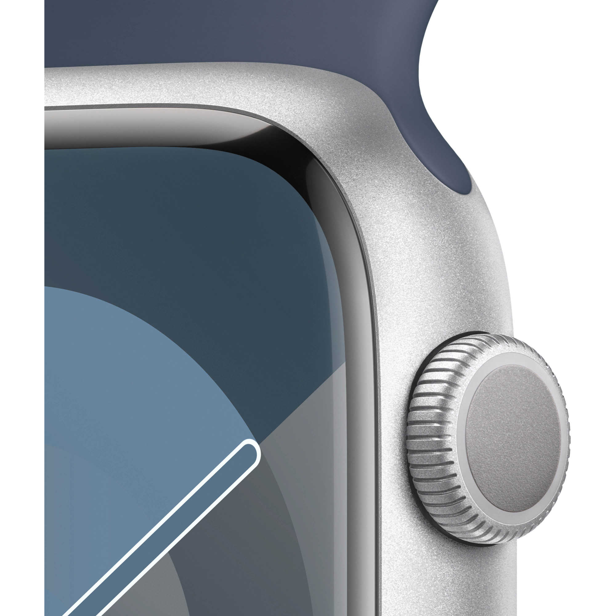 Apple Watch Series 9 45mm GPS Silver Aluminum Case with Storm Blue Sport Band (M/L)