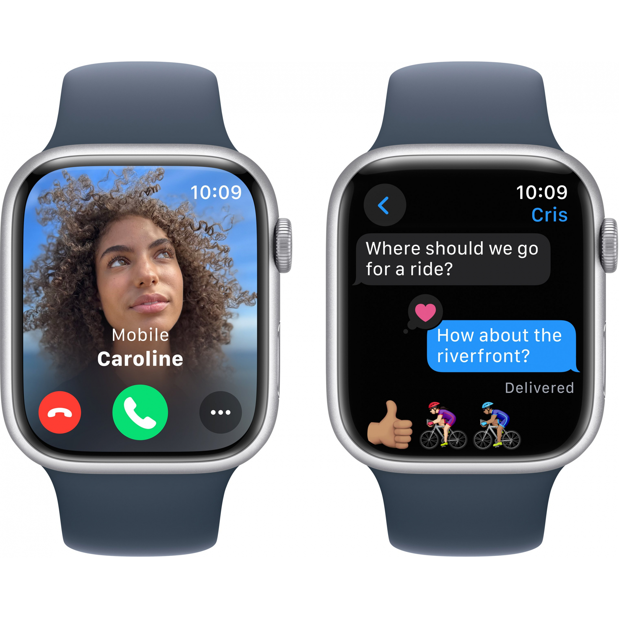 Apple Watch Series 9 45mm GPS Silver Aluminum Case with Storm Blue Sport Band (M/L)