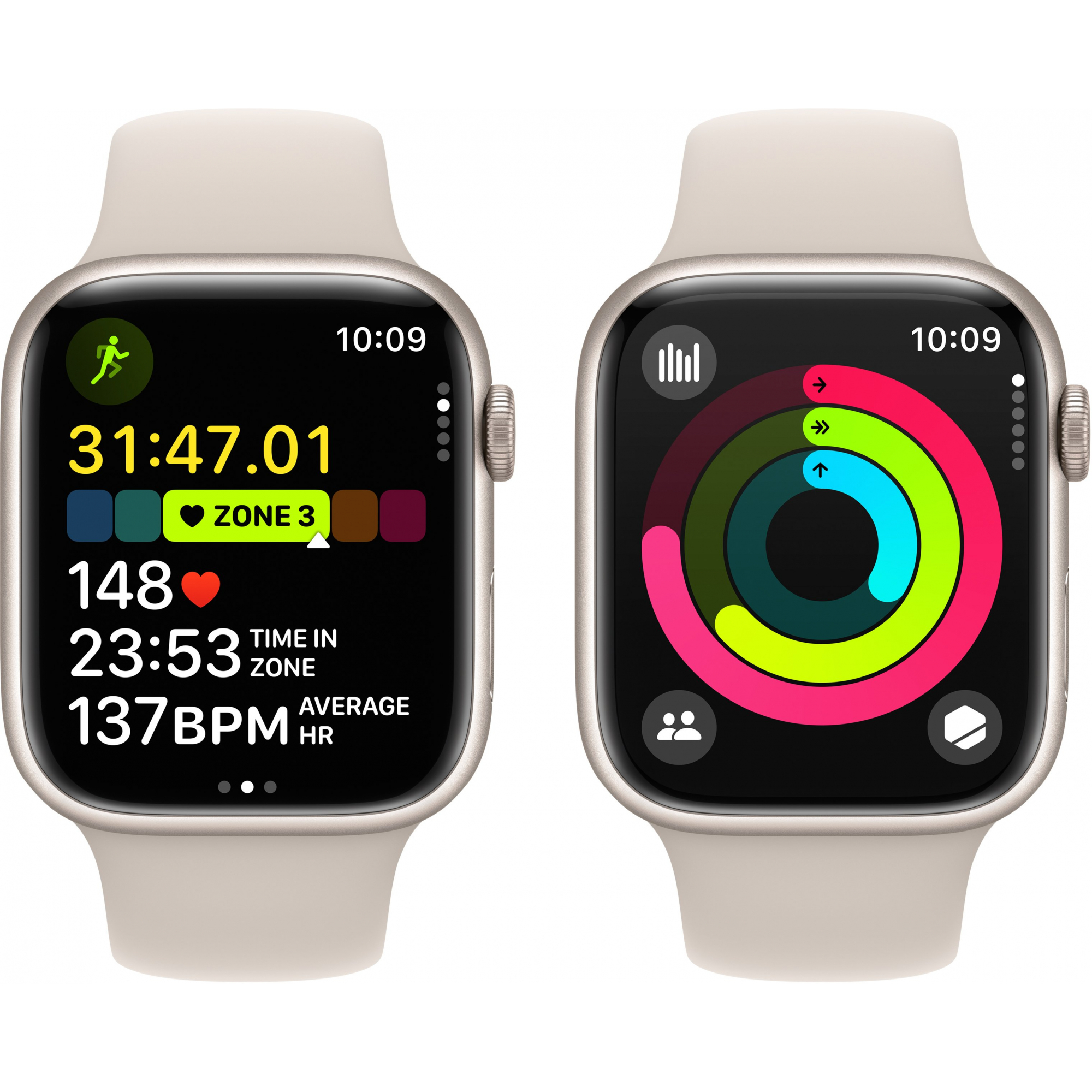 Apple Watch Series 9 45mm GPS Starlight Aluminum Case with Starlight Sport Band (M/L)