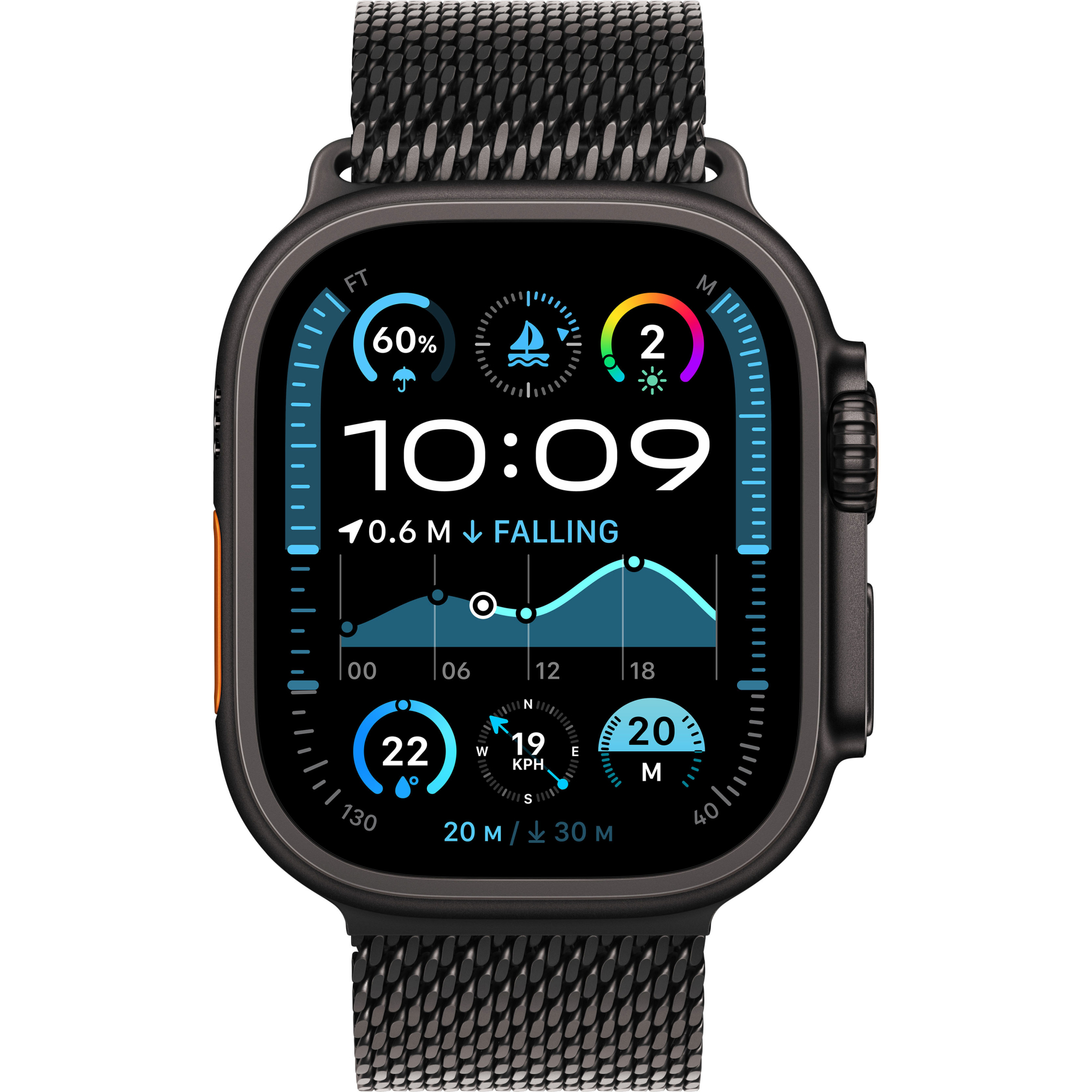Apple Watch Ultra 2 49mm Black Titanium Case with Black Titanium Milanese Loop (Medium) 2024