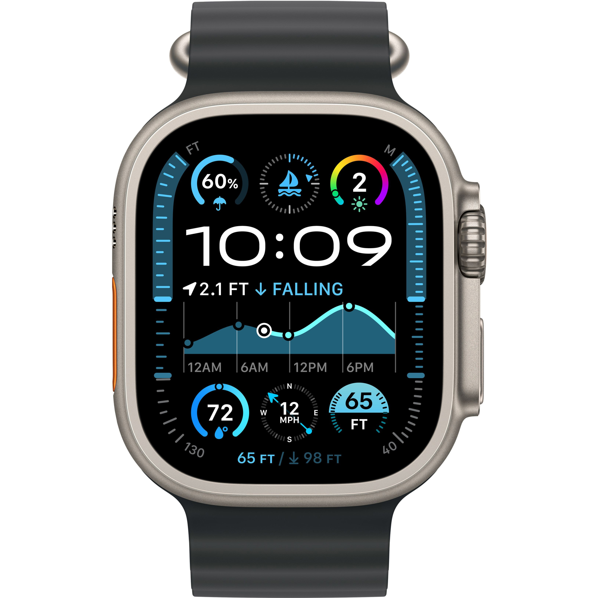 Apple Watch Ultra 2 49mm Natural Titanium Case with Black Ocean Band 2024