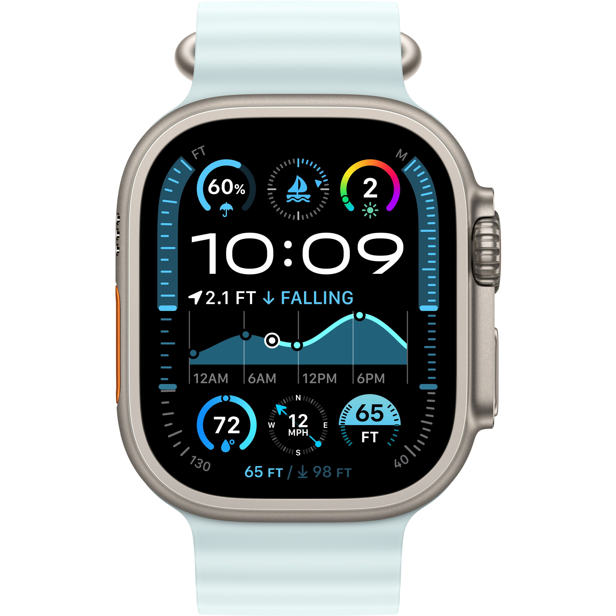 Apple Watch Ultra 2 49mm Natural Titanium Case with Ice Blue Ocean Band 2024