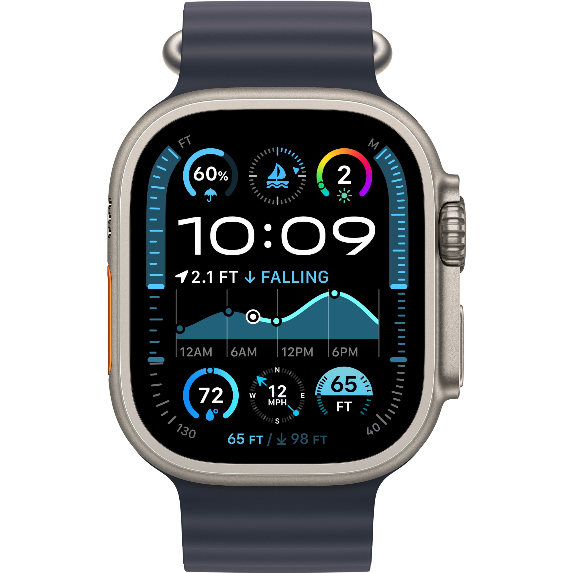 Apple Watch Ultra 2 49mm Natural Titanium Case with Navy Ocean Band 2024