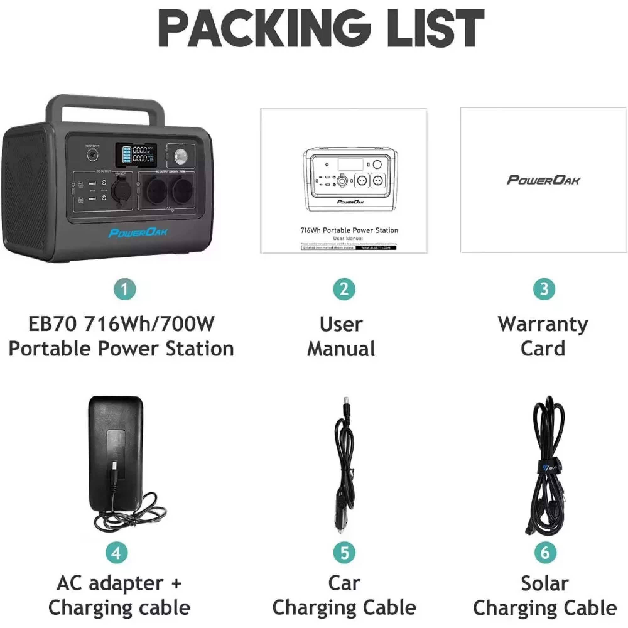 Зарядна станція BLUETTI PowerOak EB70 1000W (716 Вт·год)