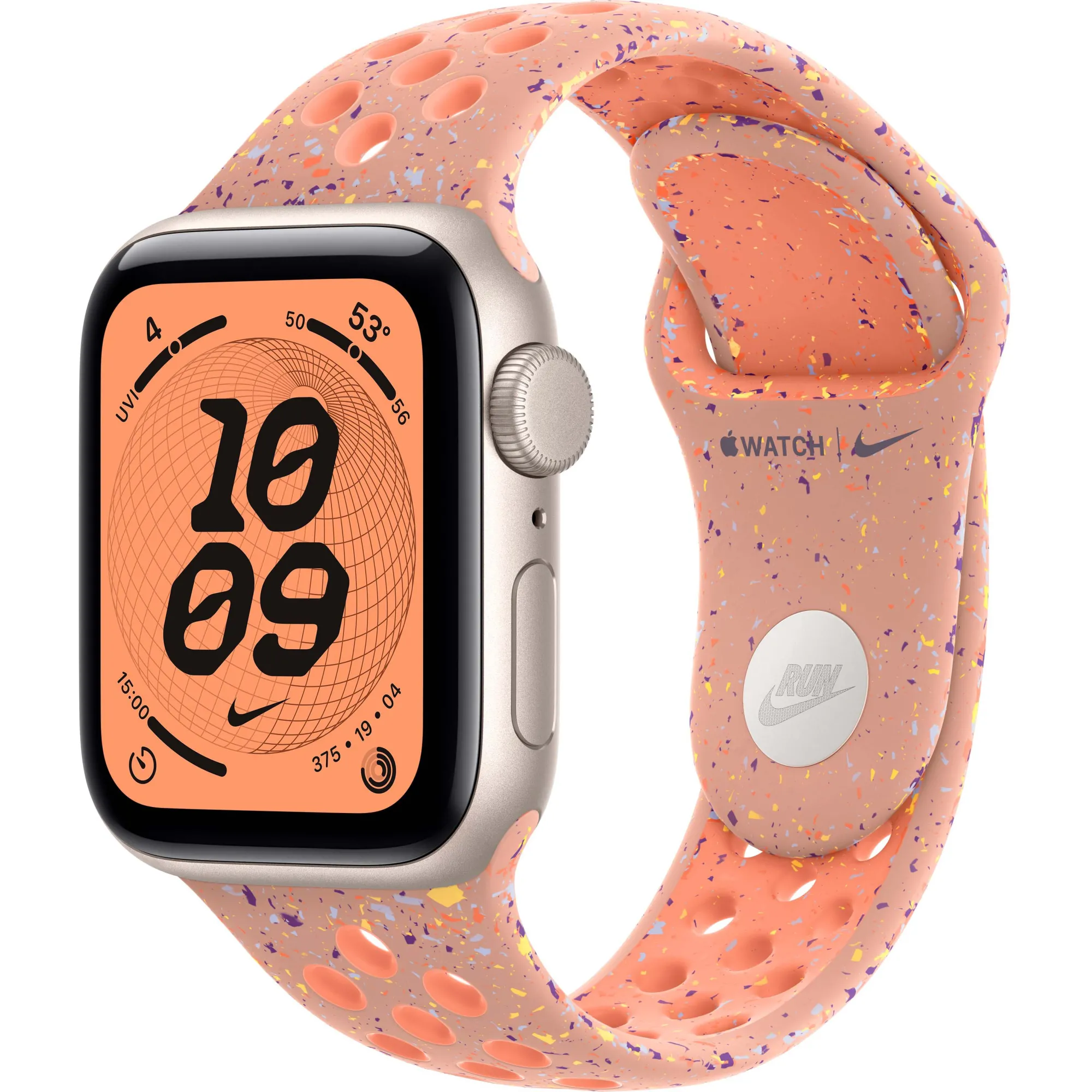 Apple Watch SE 3 GPS, 44mm Starlight Aluminum Case with Alpenglow Pink Nike Sport Band (M/L)