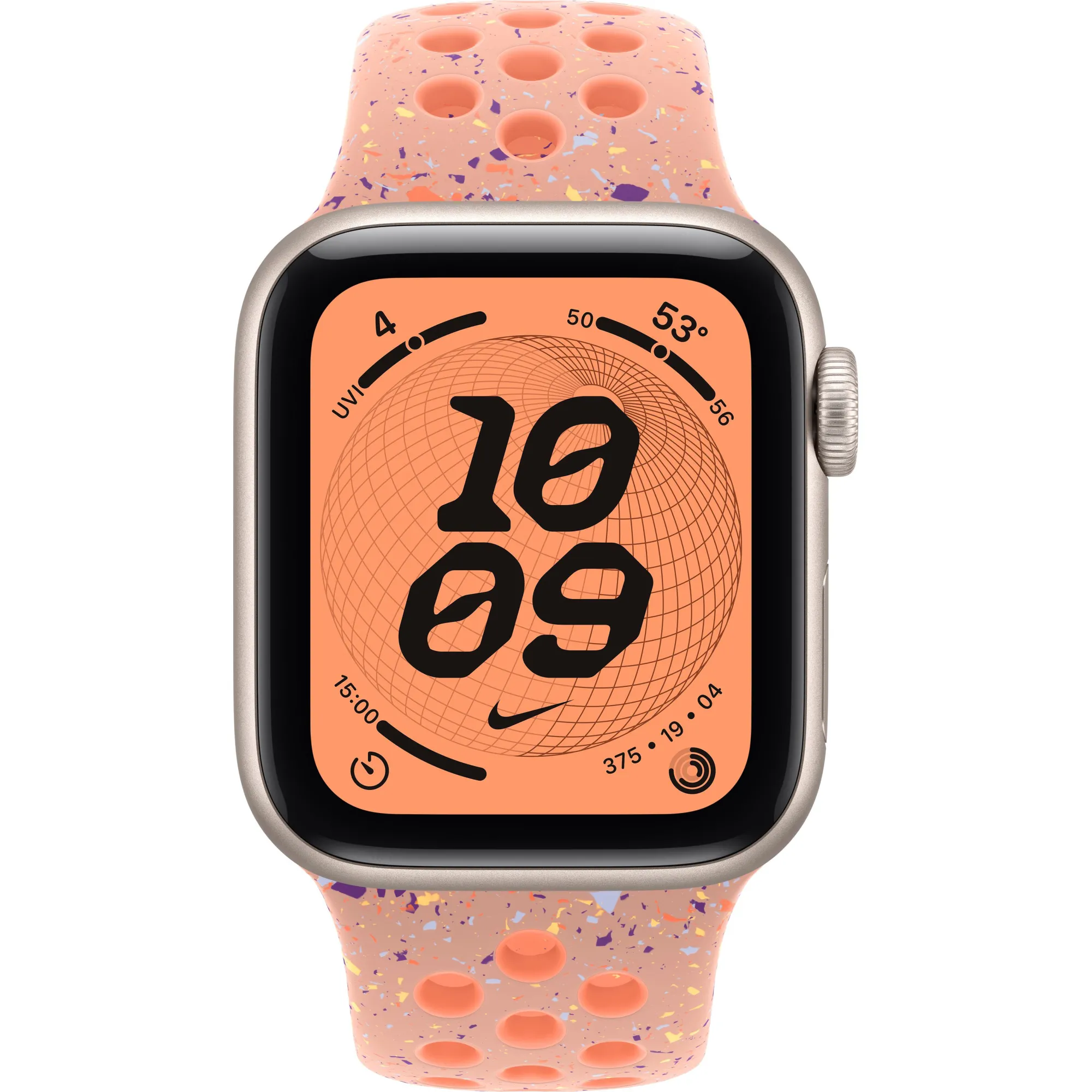 Apple Watch SE 3 GPS, 44mm Starlight Aluminum Case with Alpenglow Pink Nike Sport Band (M/L)