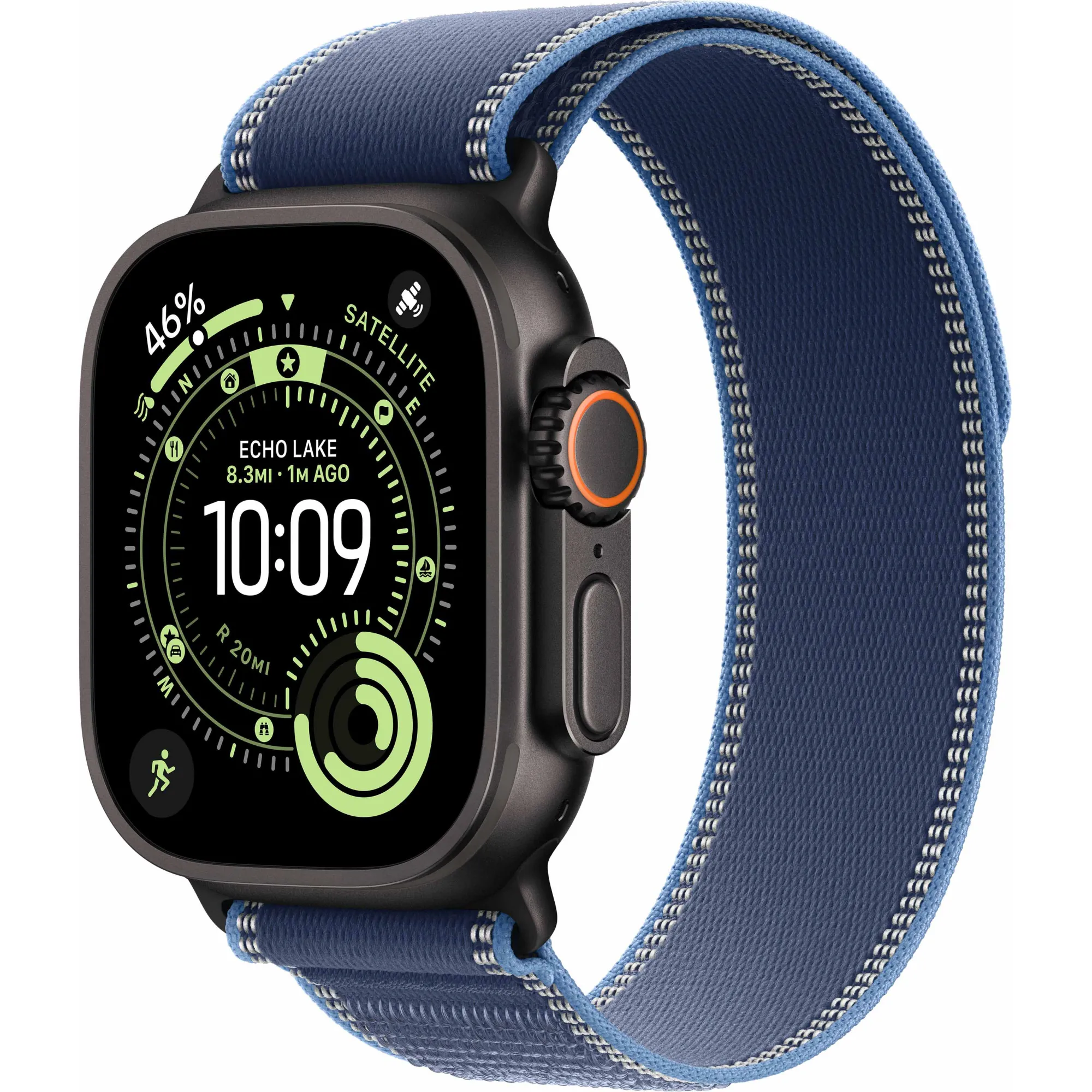 Apple Watch Ultra 3 GPS + Cellular, 49mm Black Titanium Case with Blue/Bright Blue Trail Loop - M/L