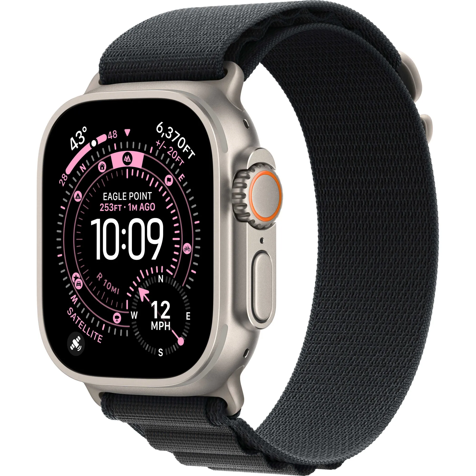 Apple Watch Ultra 3 GPS + Cellular, 49mm Natural Titanium Case with Black Alpine Loop - Medium