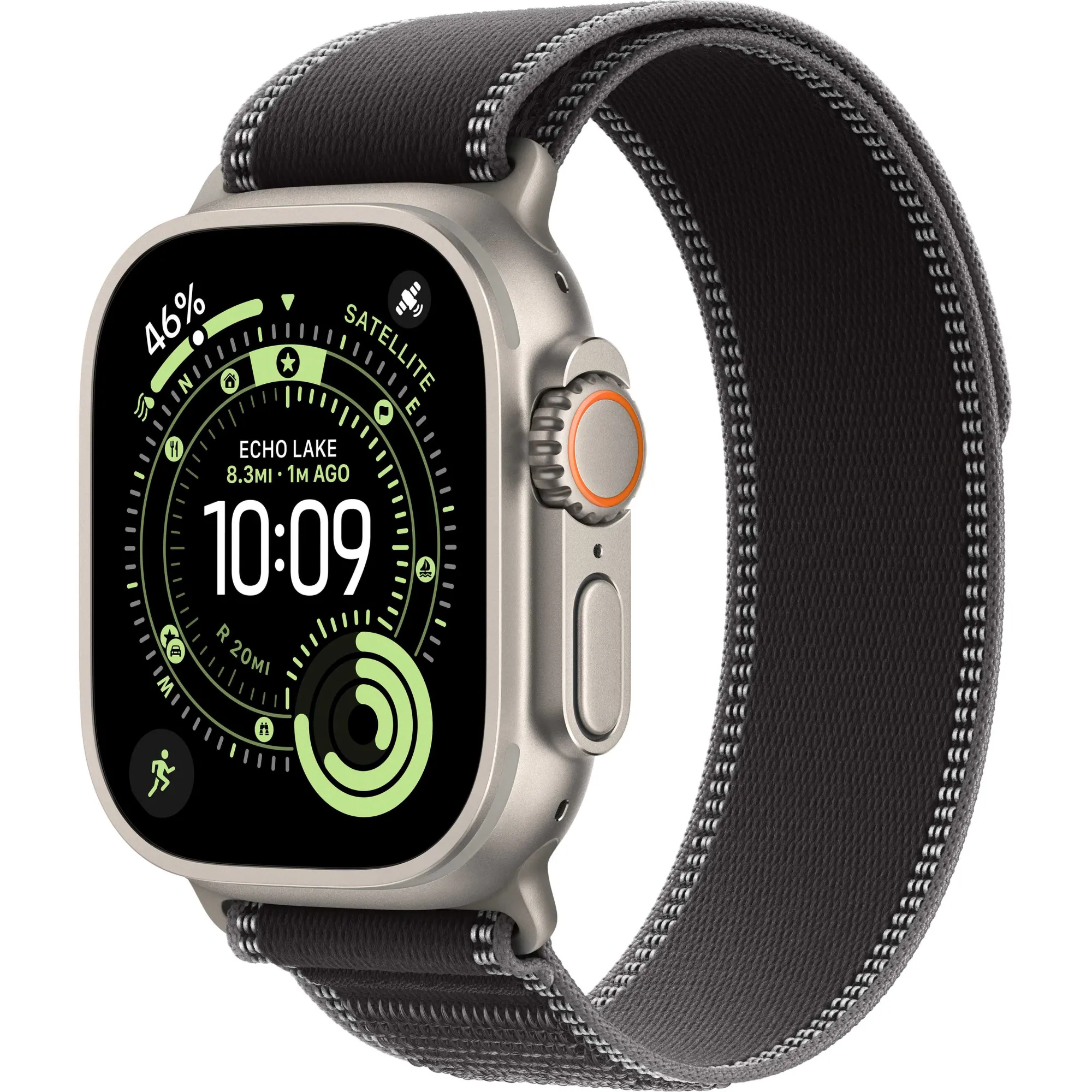 Apple Watch Ultra 3 GPS + Cellular, 49mm Natural Titanium Case with Black/Charcoal Trail Loop - M/L