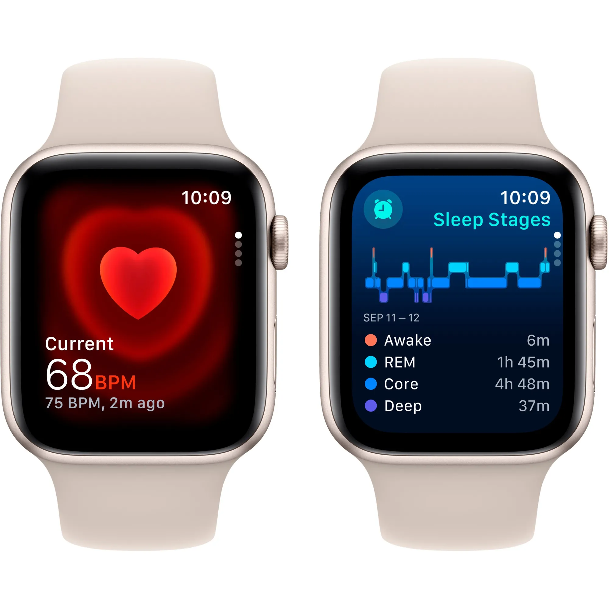 Apple Watch SE 2 2023 44mm GPS Starlight Aluminum Case with Starlight Sport Band - S/M