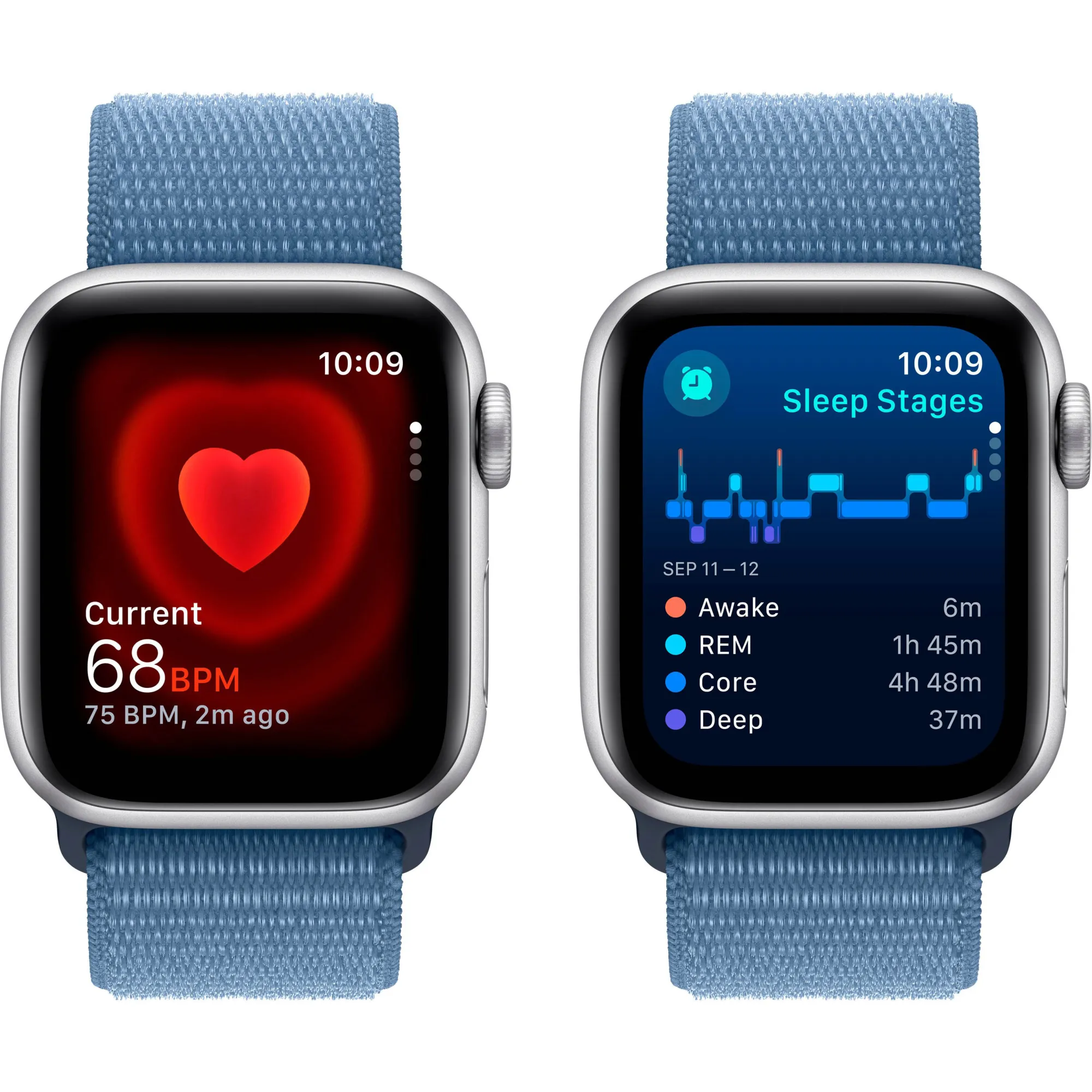 Apple Watch SE 2 2023 40mm GPS Silver Aluminum Case with Winter Blue Sport Loop