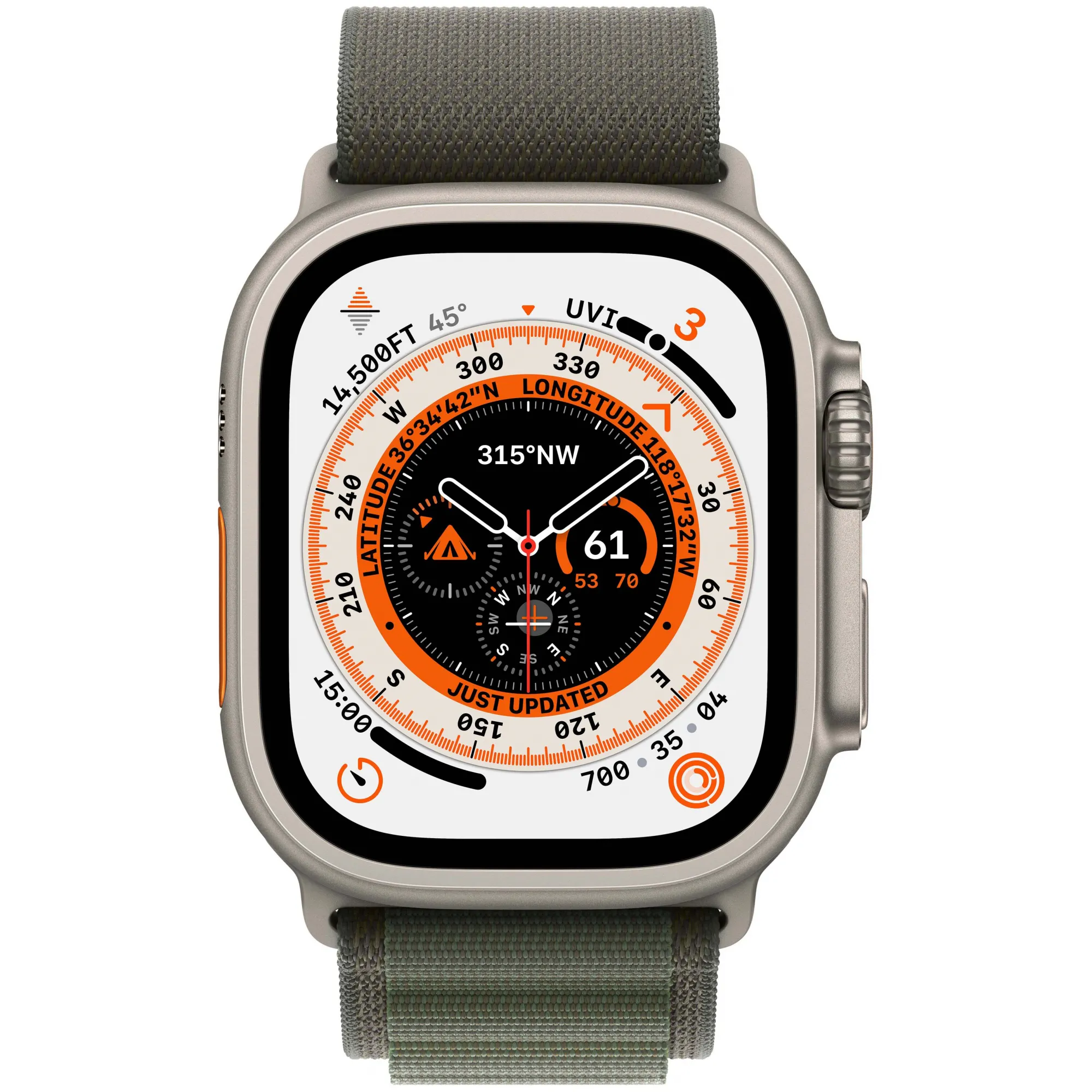 Apple Watch Ultra 49mm Titanium Case with Green Alpine Loop Large