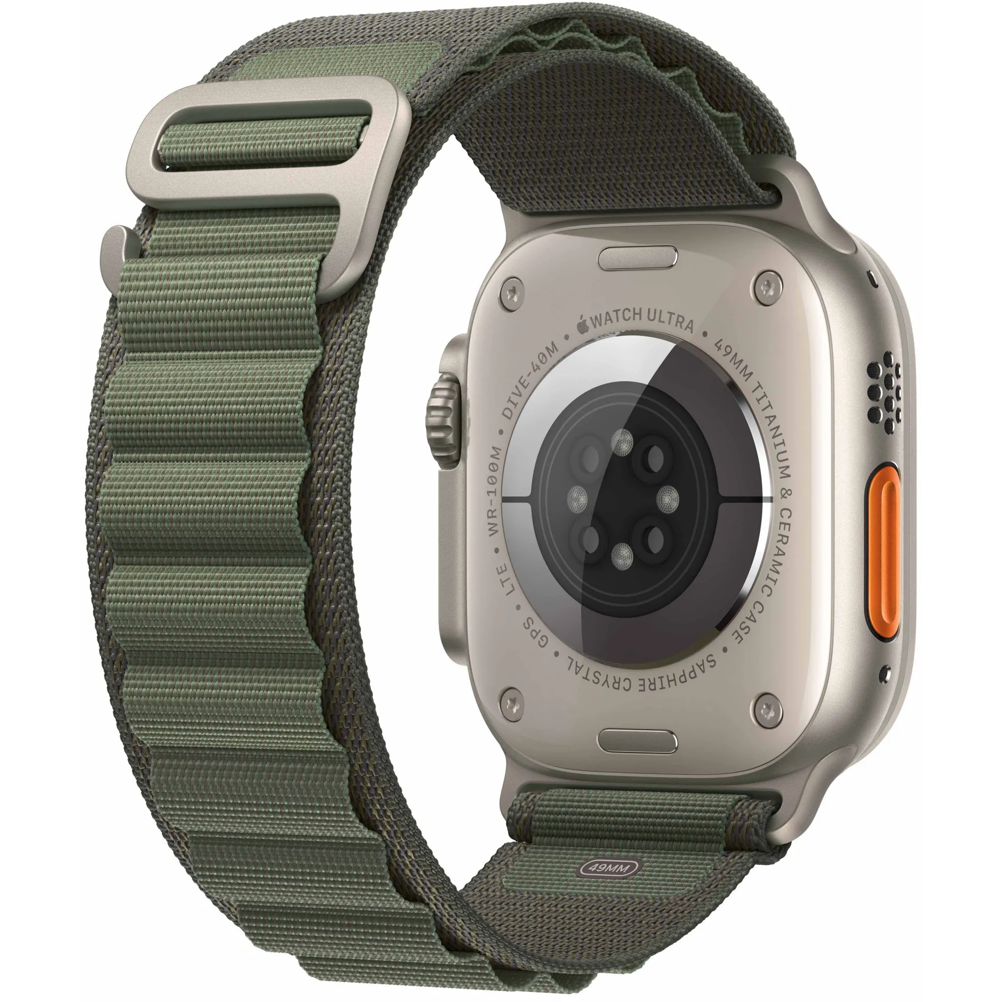 Apple Watch Ultra 49mm Titanium Case with Green Alpine Loop Large