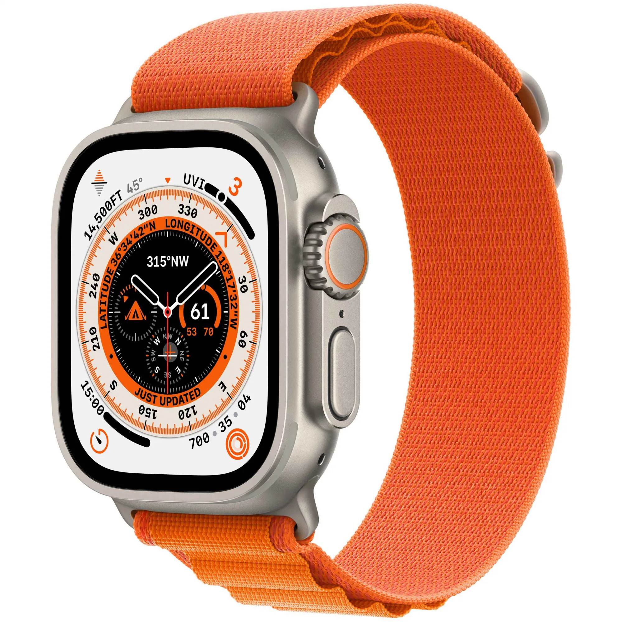 Apple Watch Ultra 49mm Titanium Case with Orange Alpine Loop Large