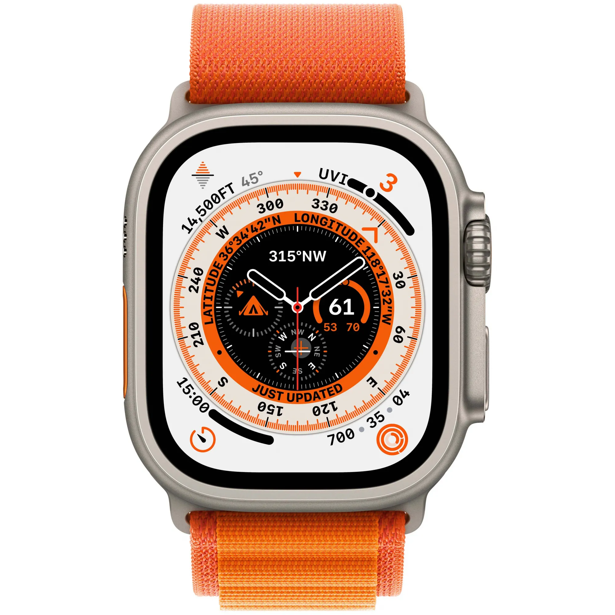 Apple Watch Ultra 49mm Titanium Case with Orange Alpine Loop Large