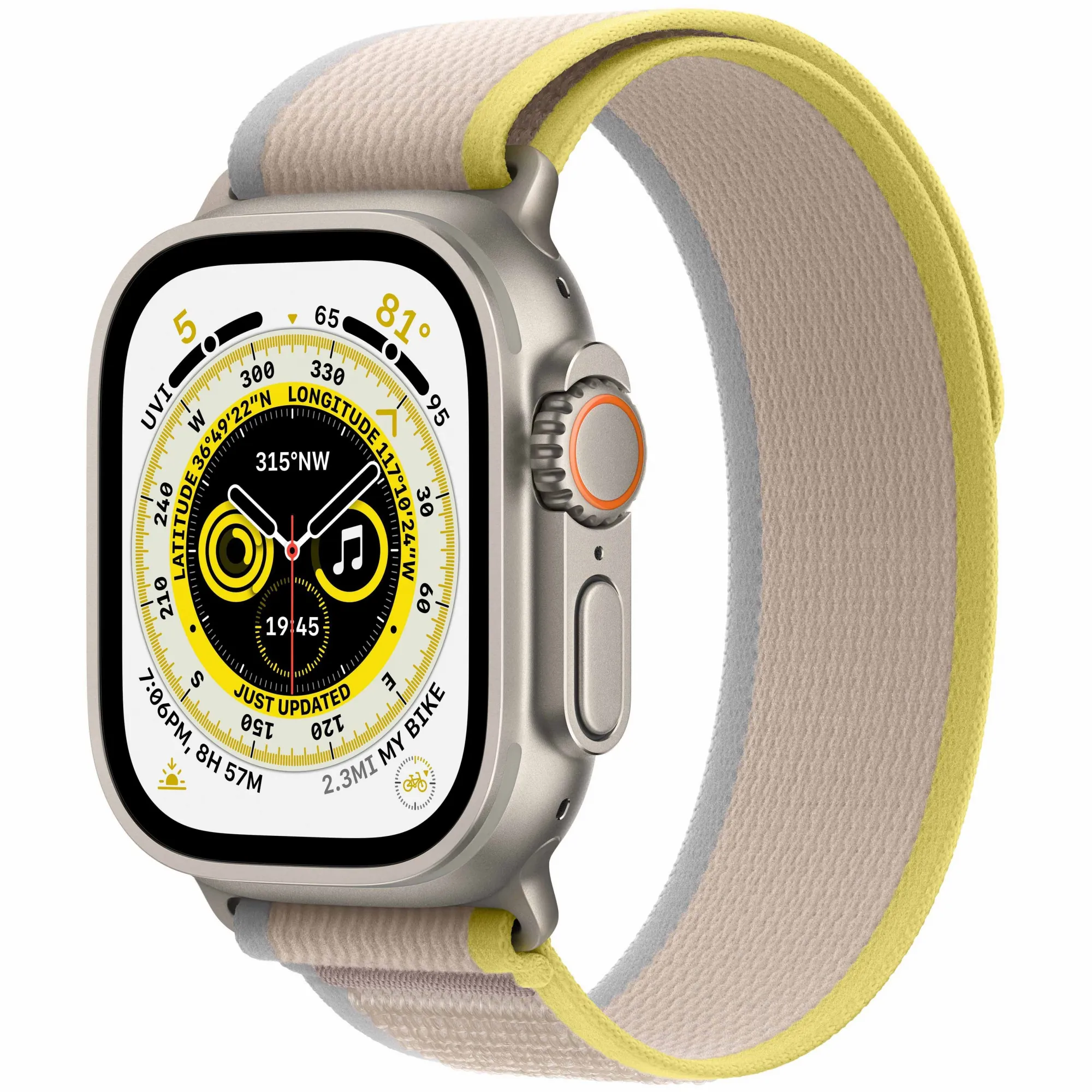 Apple Watch Ultra 49mm Titanium Case with Yellow/Beige Trail Loop S/M