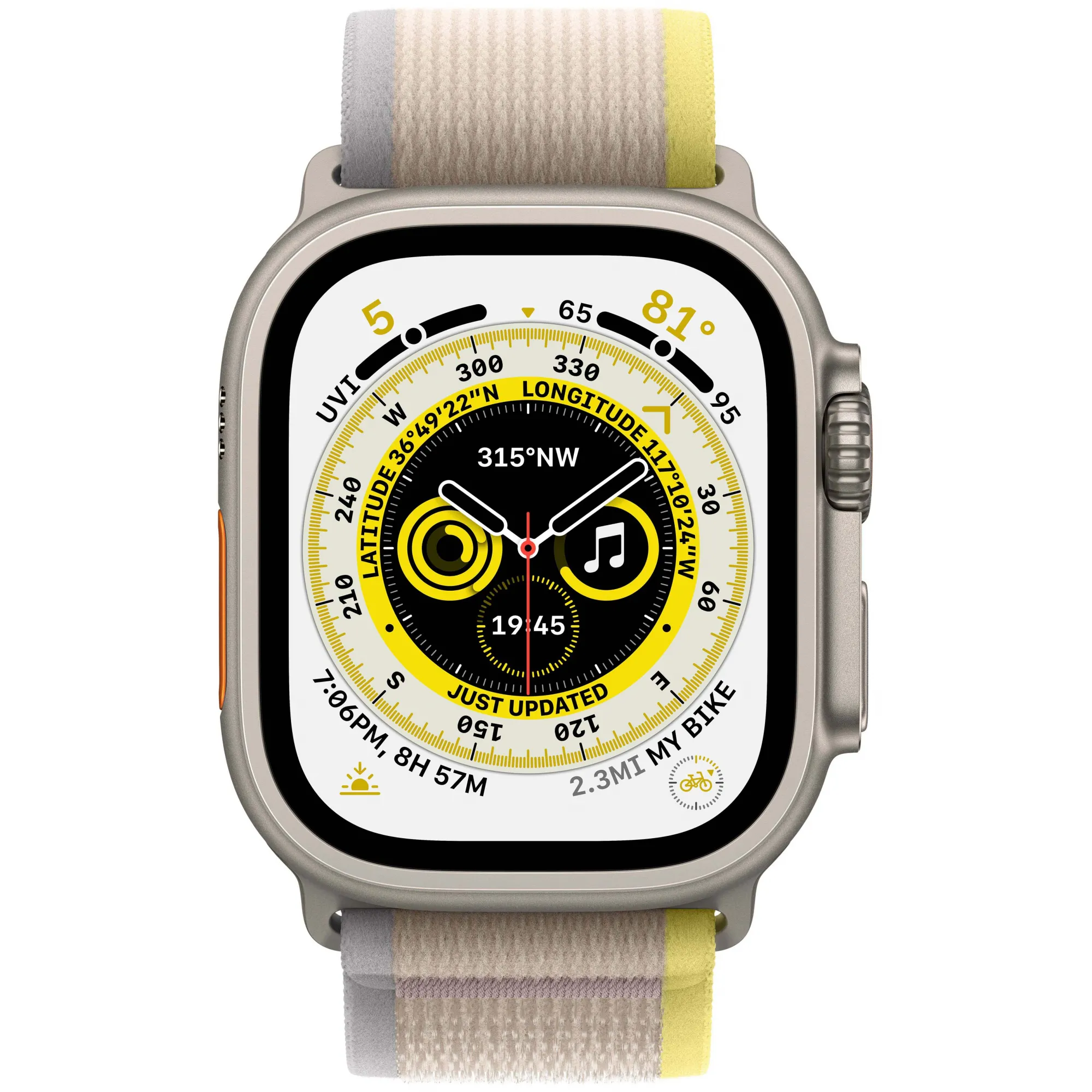 Apple Watch Ultra 49mm Titanium Case with Yellow/Beige Trail Loop S/M