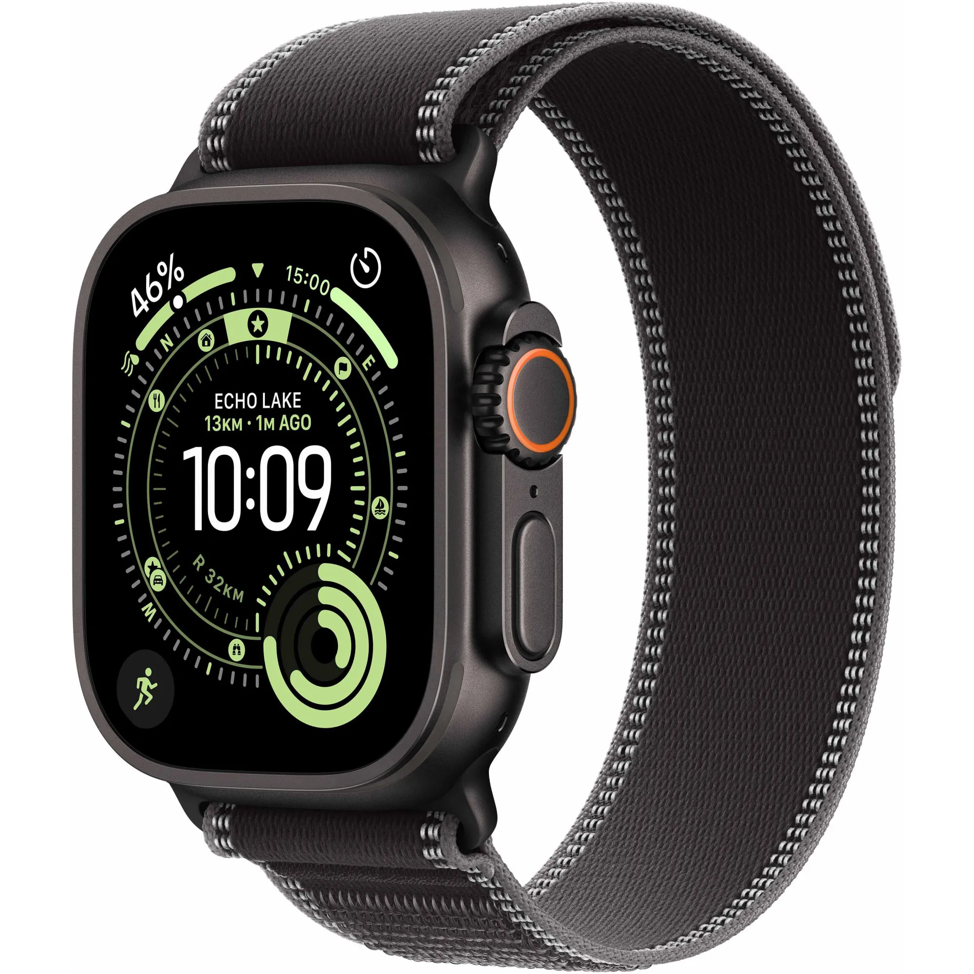 Apple Watch Ultra 3 GPS + Cellular, 49mm Black Titanium Case with Black/Charcoal Trail Loop - M/L