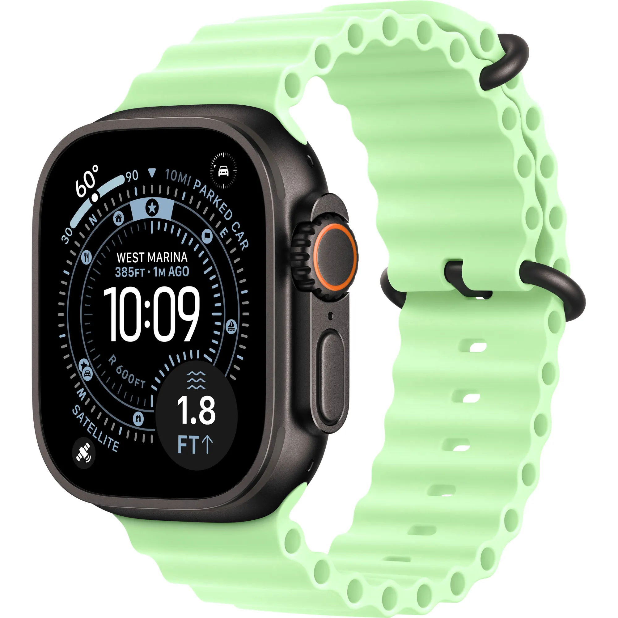 Apple Watch Ultra 3 GPS + Cellular, 49mm Black Titanium Case with Neon Green Ocean Band