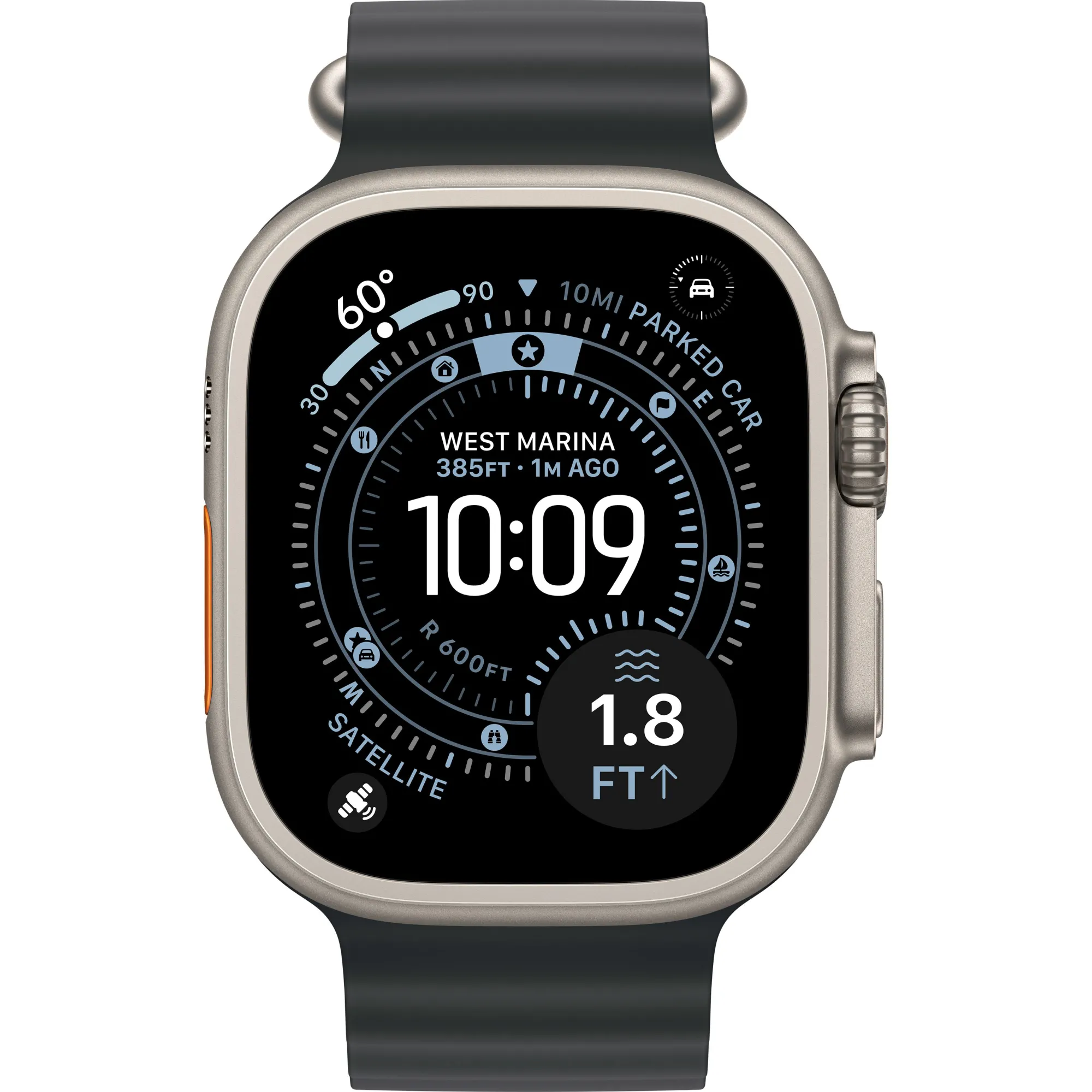 Apple Watch Ultra 3 GPS + Cellular, 49mm Natural Titanium Case with Black Ocean Band